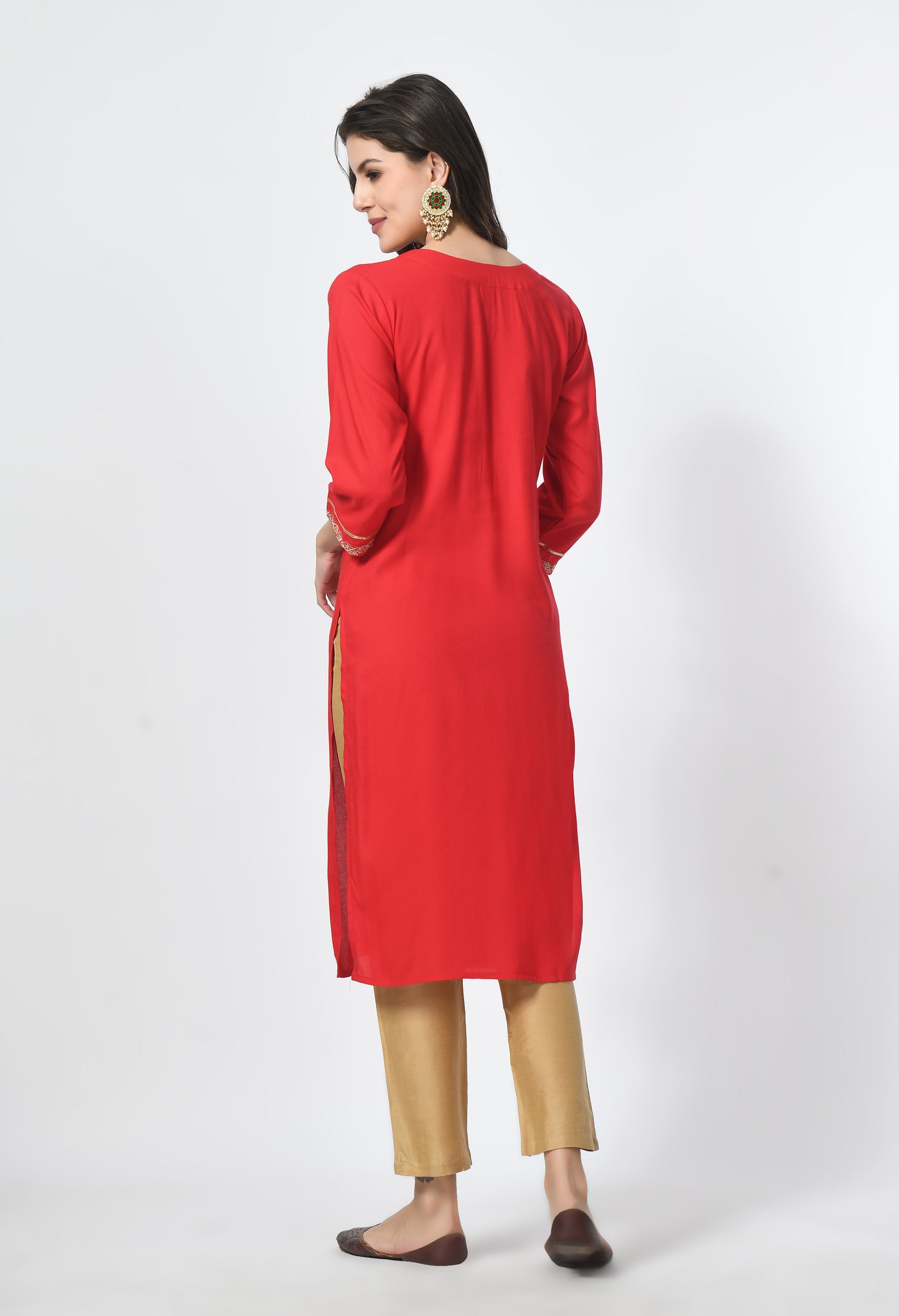 MAURYA Women's Red Rayon Solid Straight Kurta with Computer Embroidery Kurti (MKT115)