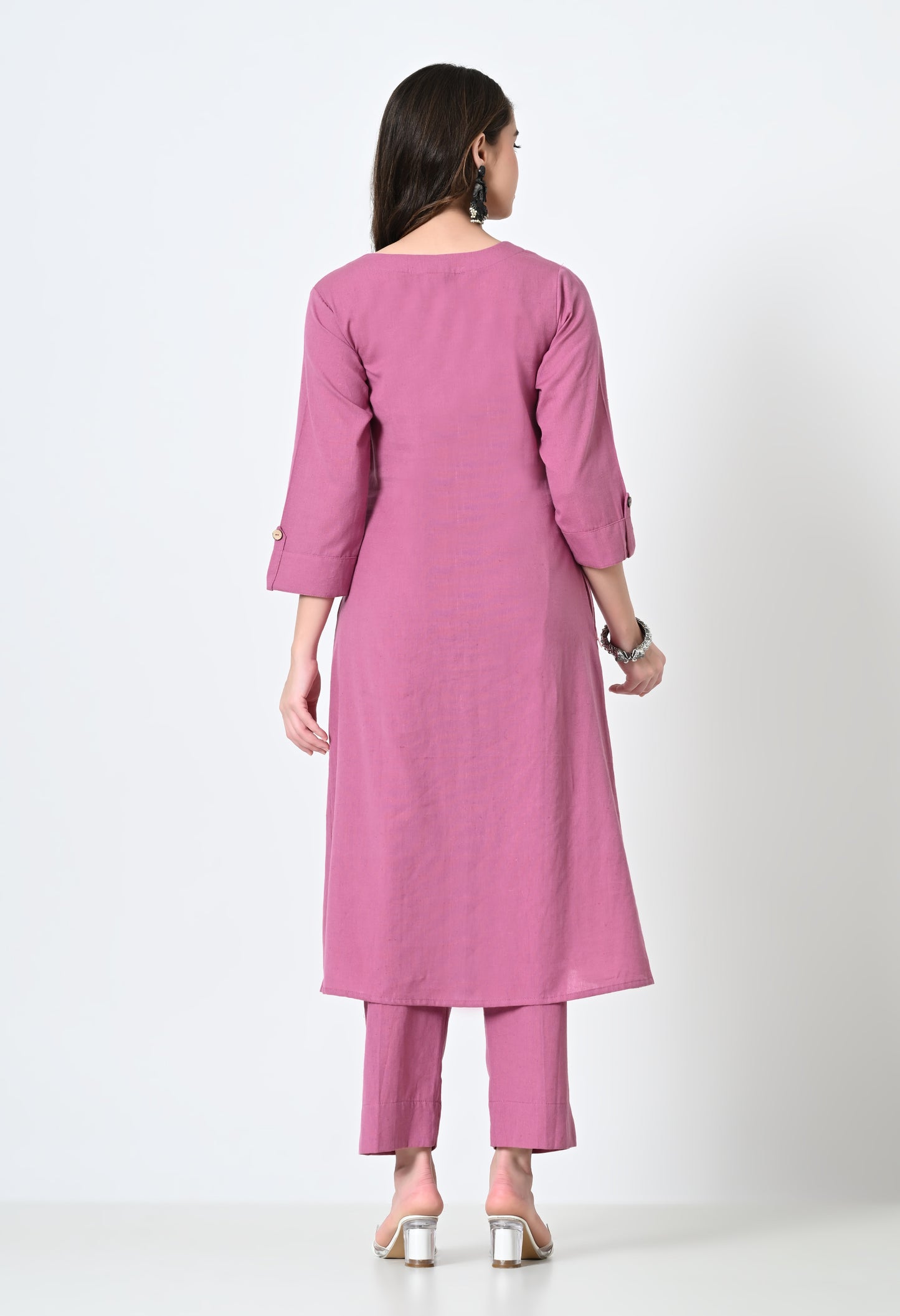 MAURYA Women's Cotton Flex Solid Piyaji A line Buttoned Kurta with Pant with 2 Side Pocket (MKS047)