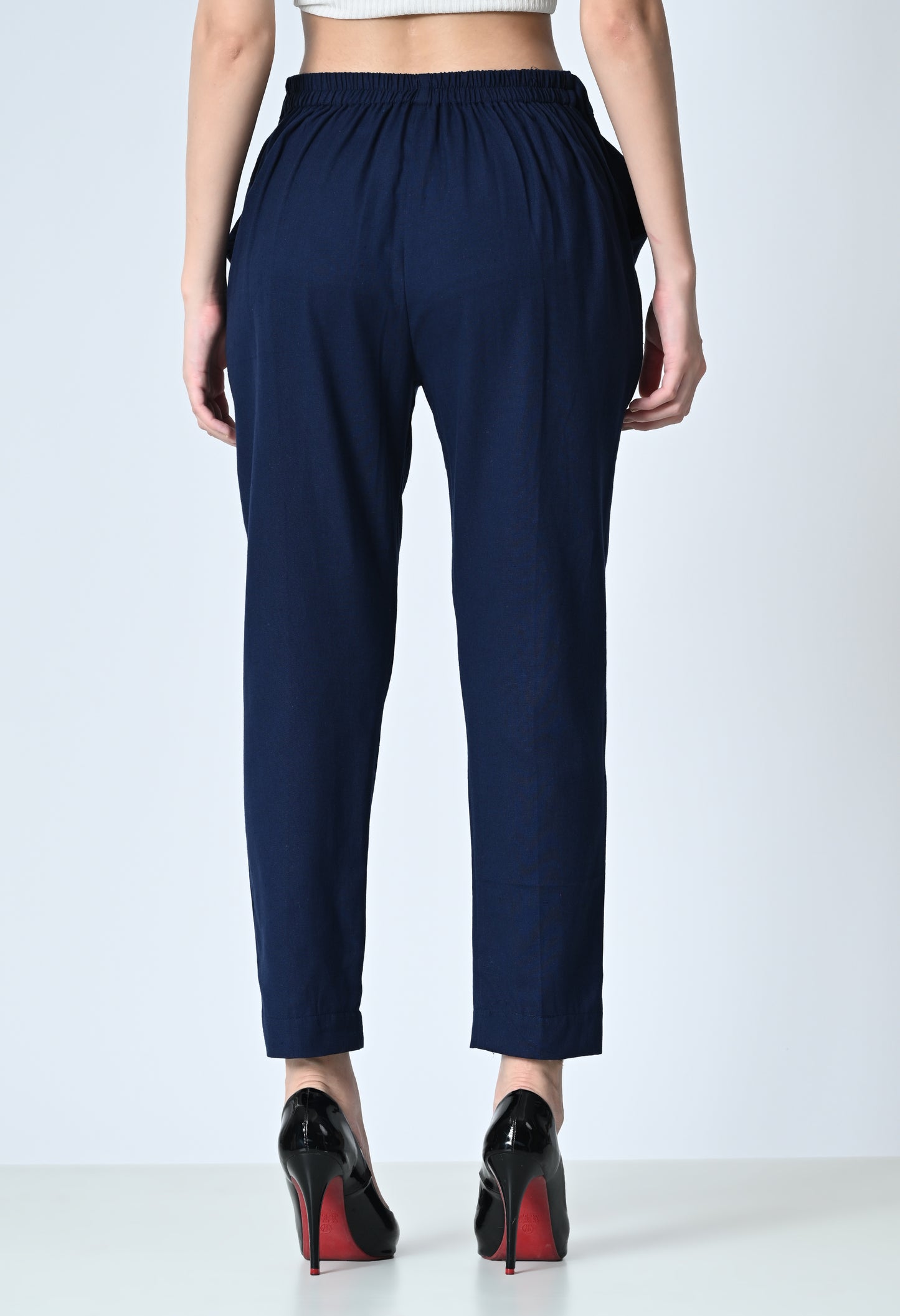 MAURYA Women's Navy Solid 100% Cotton Pant with 2 Side Pockets (MPT012)