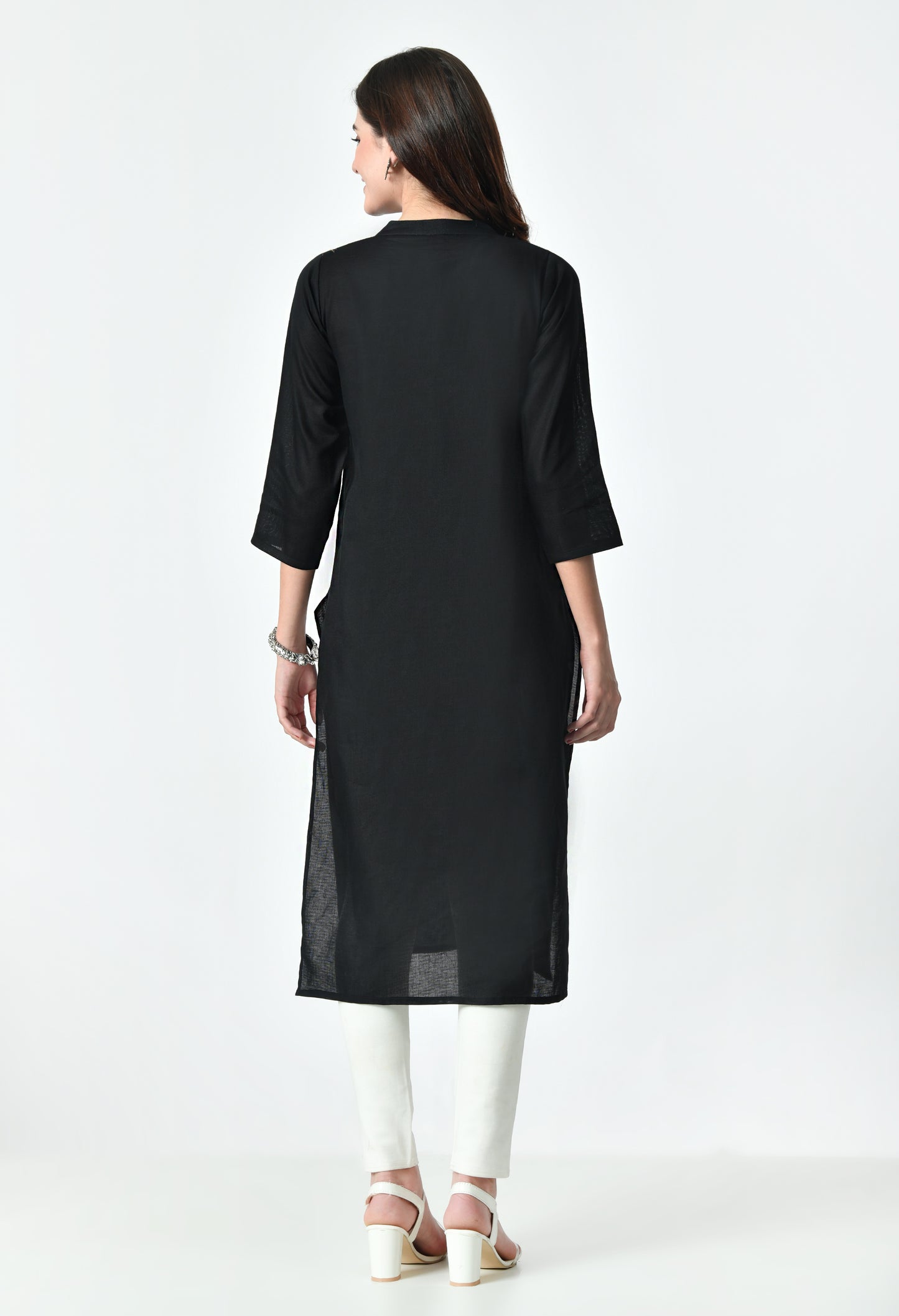 MAURYA Women's Black Color Solid Cotton Blend Regular Straight Kurti (MKT126)