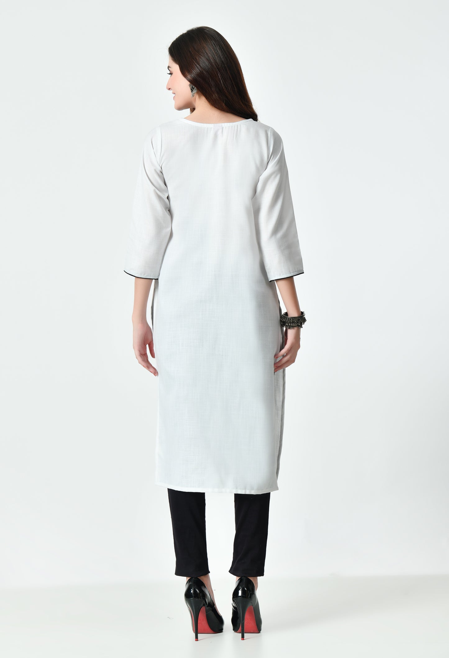 MAURYA Women's Cotton Blend Regular Straight Kurta White Color Solid Daily Use Straight Kurti (MKT134)