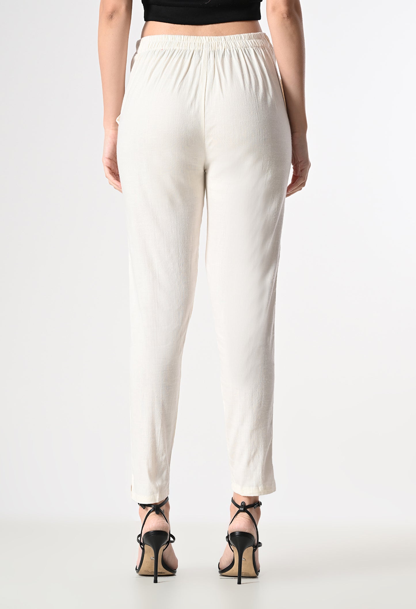 MAURYA Women's White Solid Lycra Pant with 2 Side Pockets (MPT023)