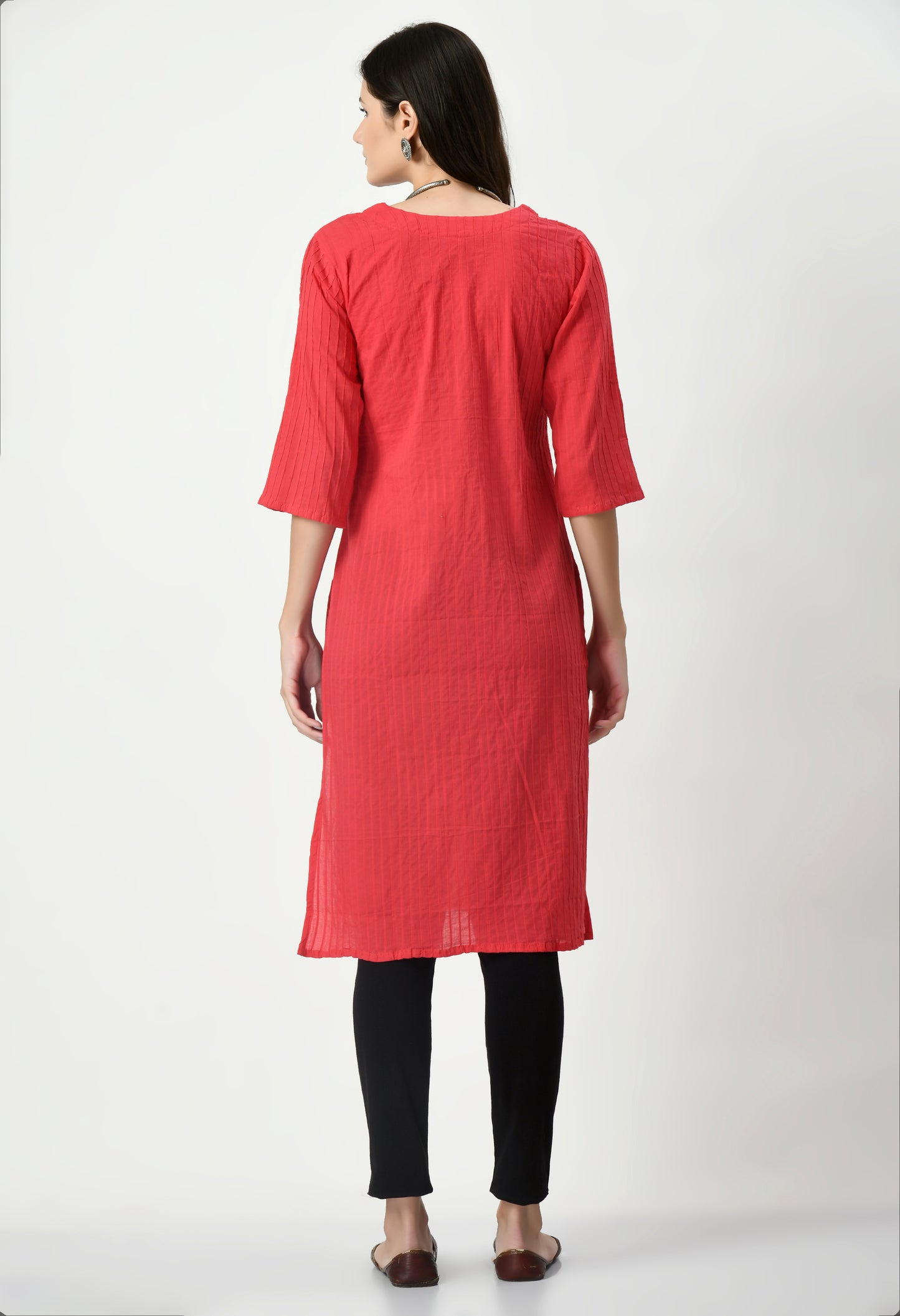 MAURYA Women's Pure Cotton Pintex Gajari Hand Work Calf Length Straight Kurti (MKT081)