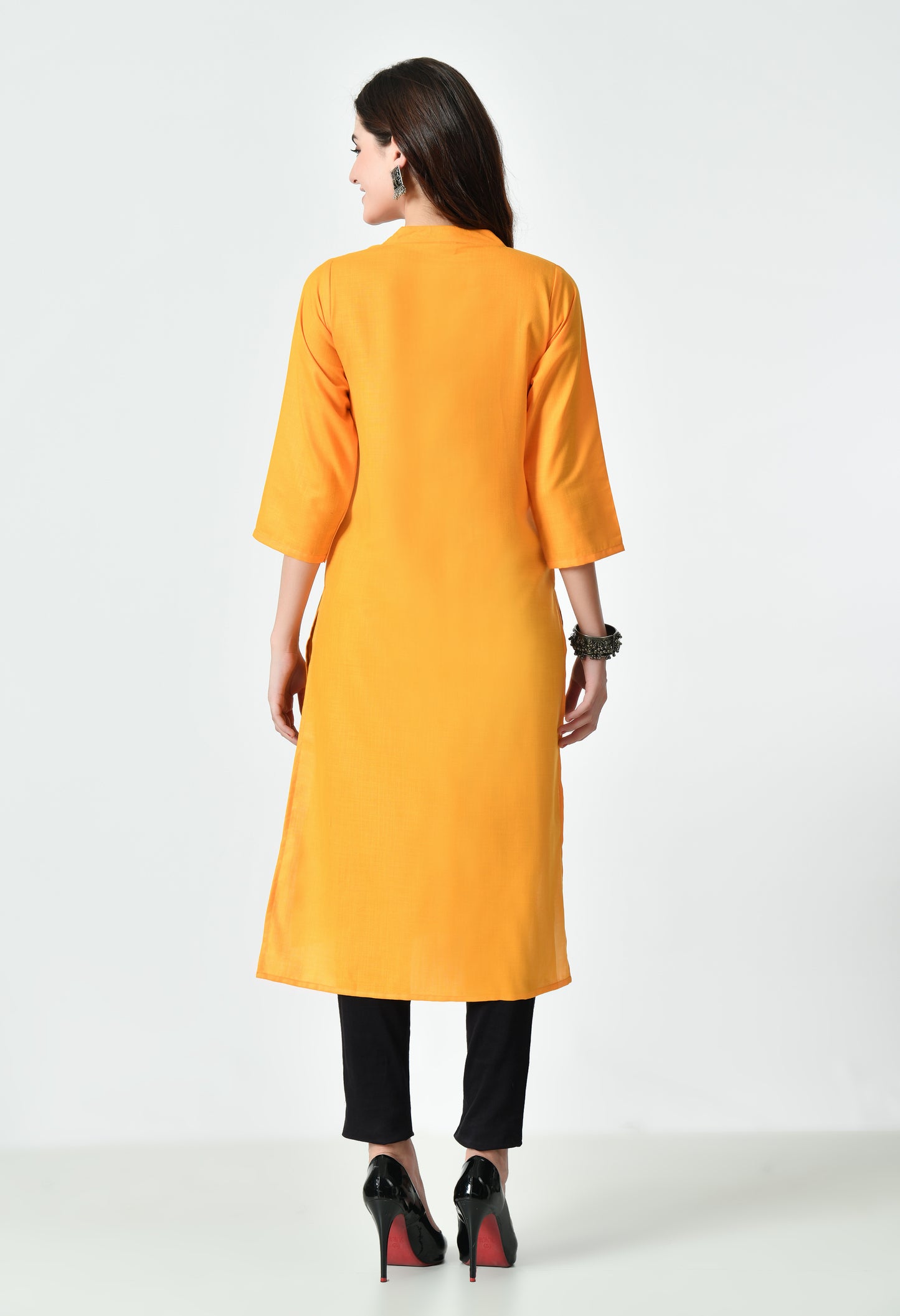 MAURYA Women's Orange Color Solid Cotton Blend Regular Straight Kurti (MKT131)