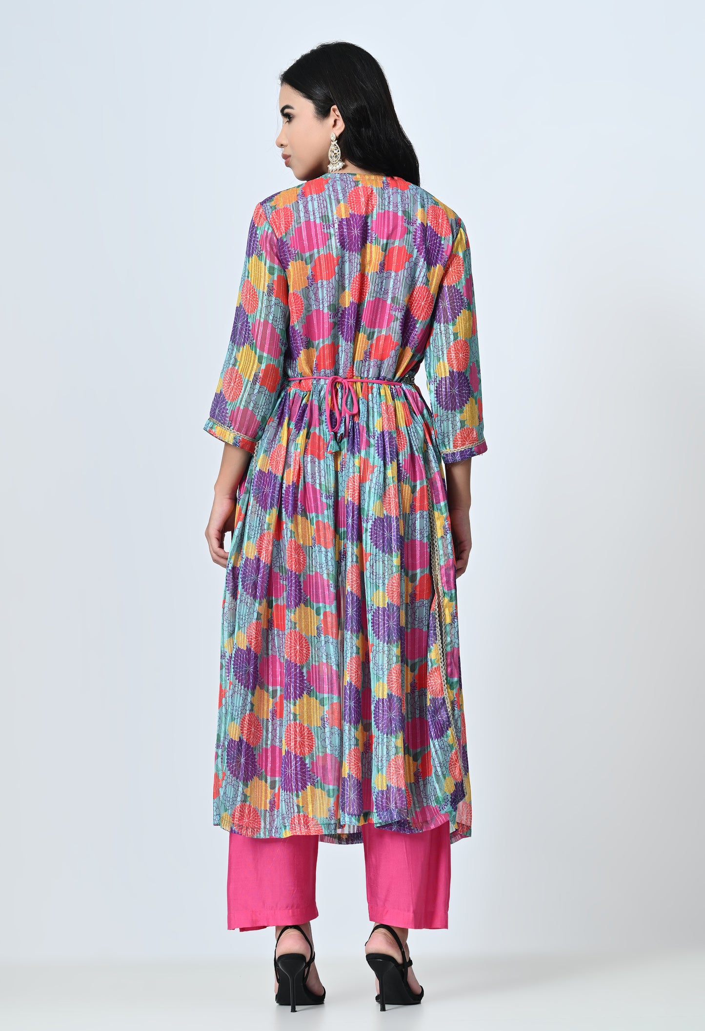 MAURYA Women's Chiffon Pink Colour Hand Work Party Wear Naira Kurta Set with Fancy Sequence Dupatta (WMKS010)