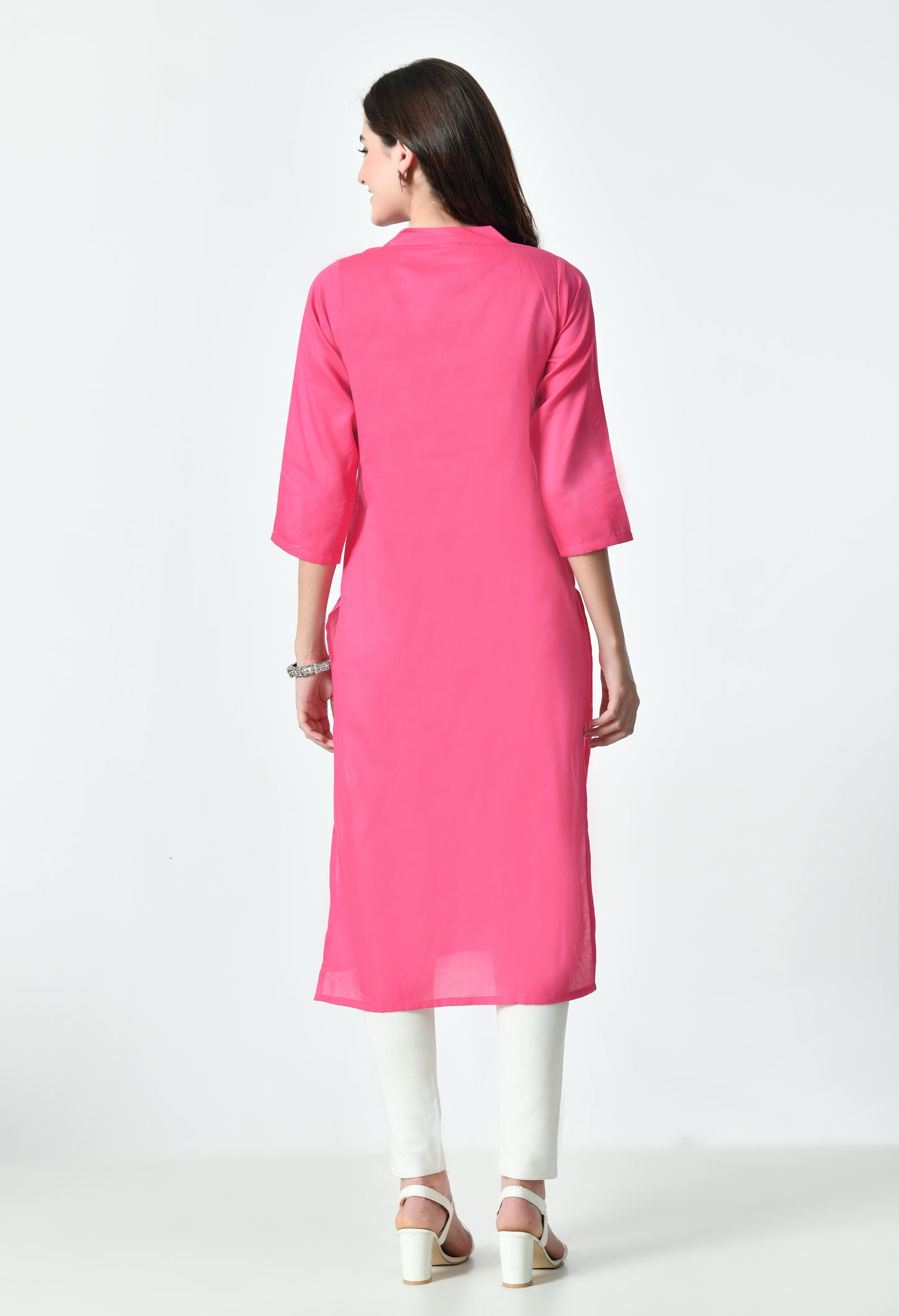 MAURYA Women's Pink Color Solid Cotton Blend Regular Straight Kurti (MKT125)