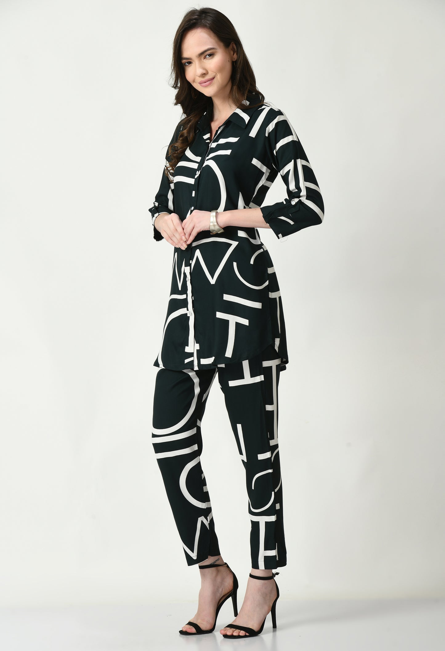MAURYA Women's Rayon Bottle Green Alpha Print Co-ord Set (MCS014)