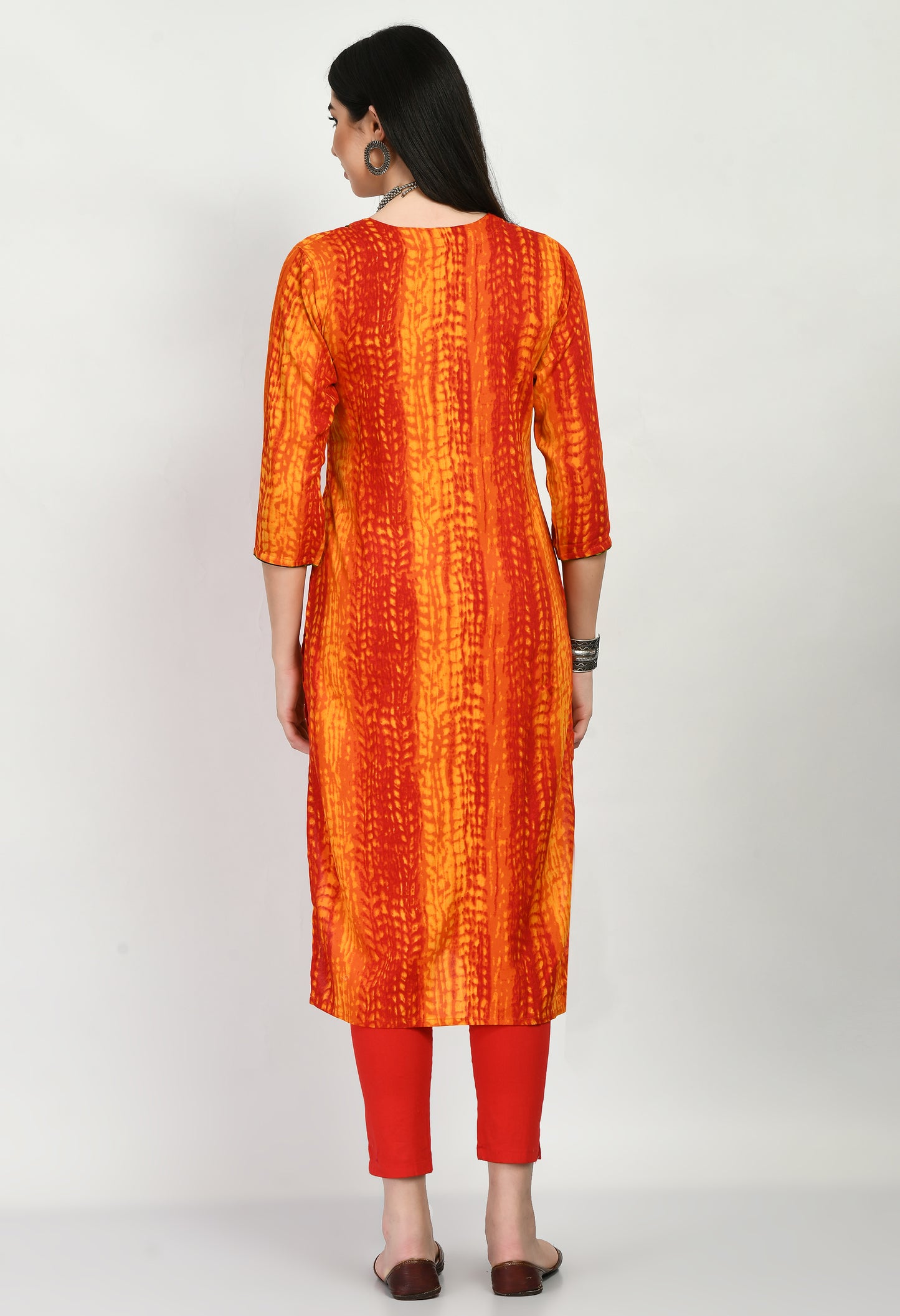 MAURYA Women's Rayon Rust Color Batik Print Calf Length Straight Kurti (MKT024)