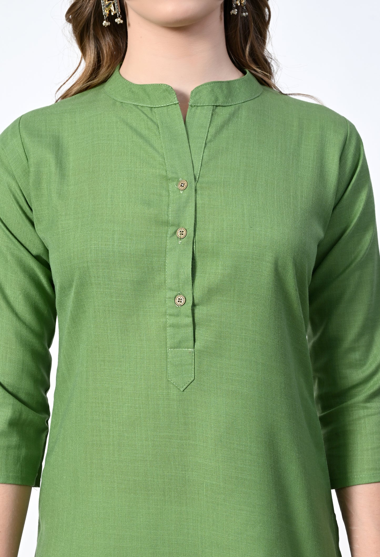 MAURYA Women's Olive Cotton Blend Solid Straight Kurti (MKT144)