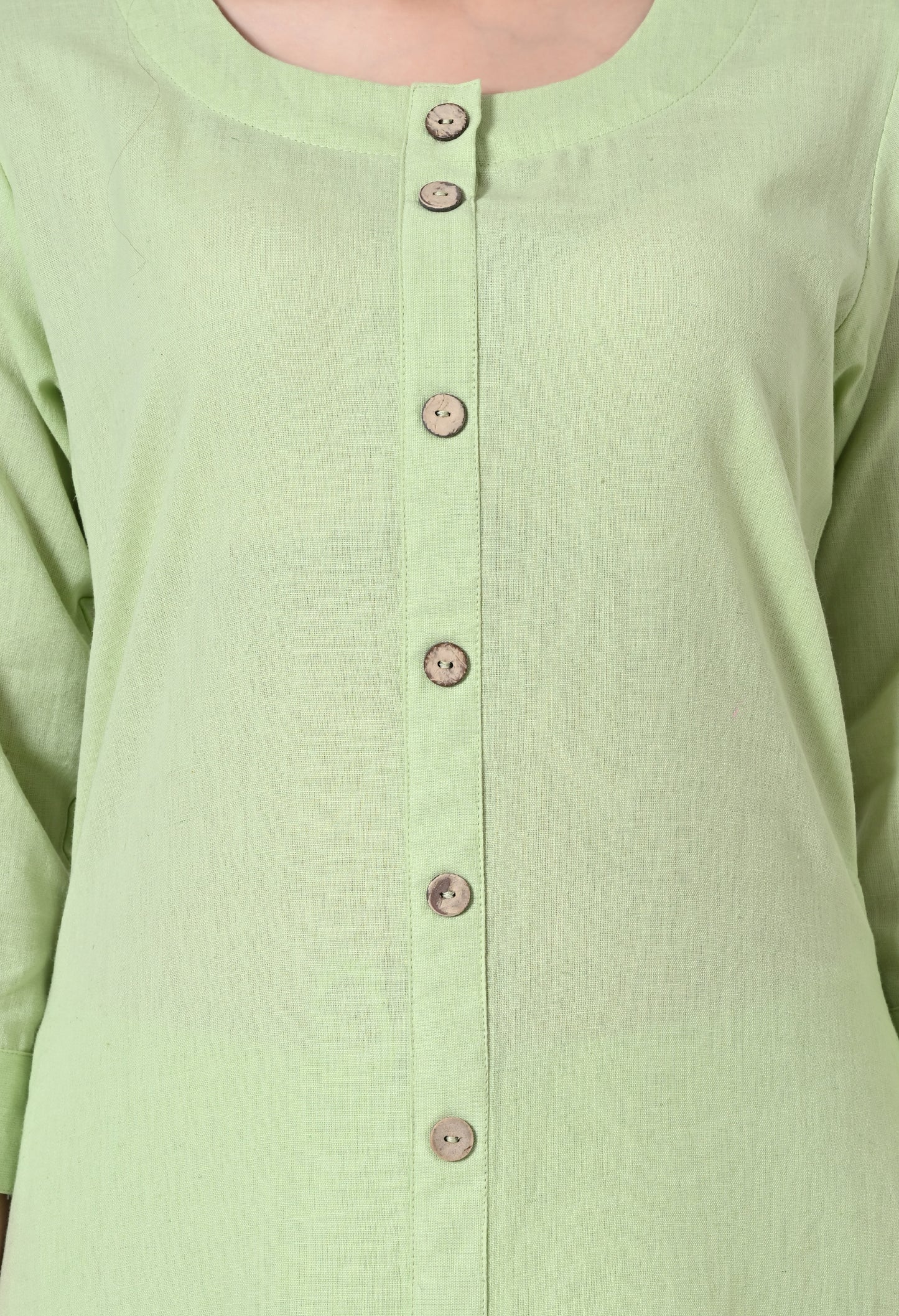 MAURYA Women's Cotton Flex Solid Pista A line Buttoned Kurta with Pant with 2 Side Pocket (MKS045)