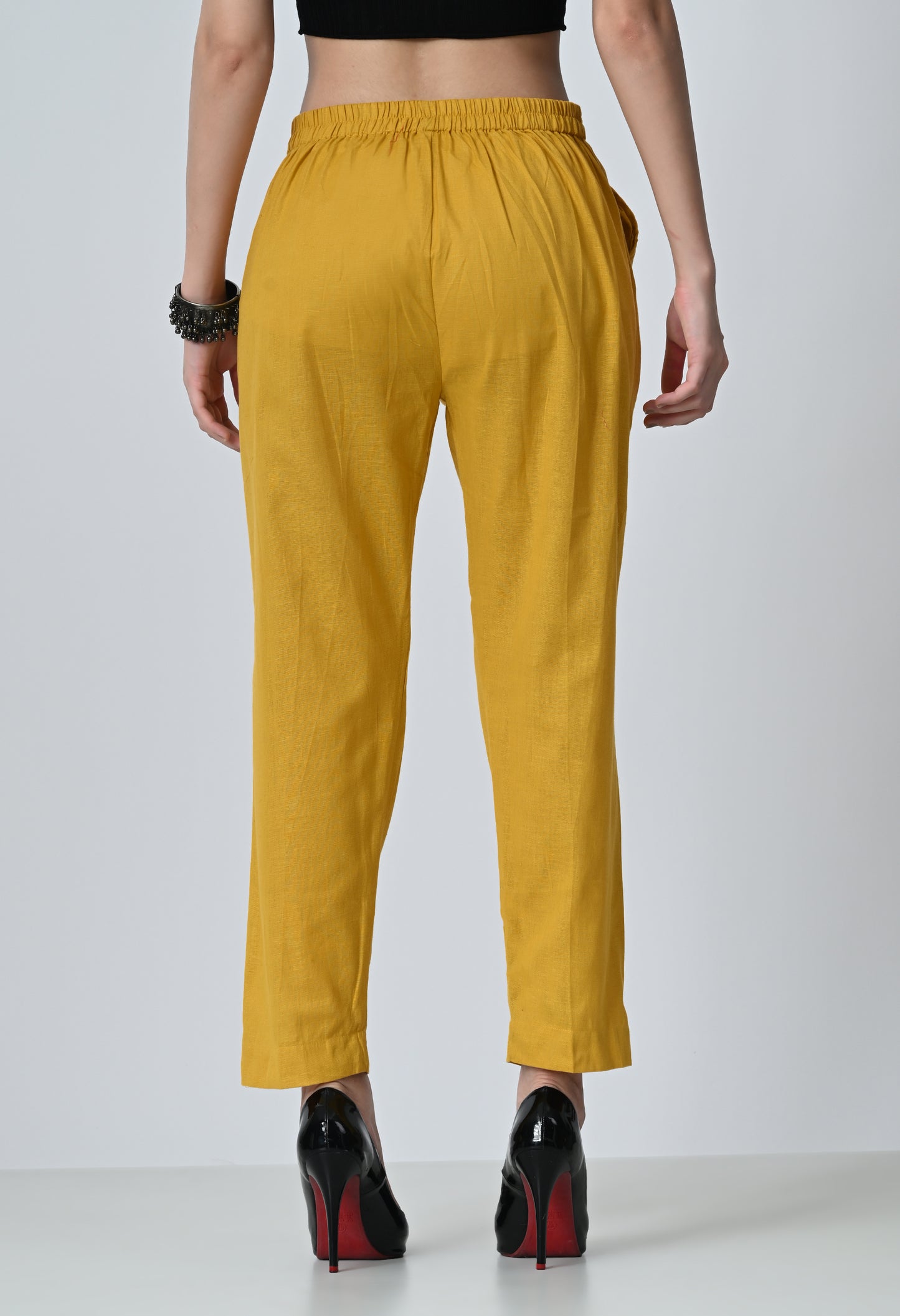 MAURYA Women's Mustard Solid 100% Cotton Pant with 2 Side Pockets (MPT018)