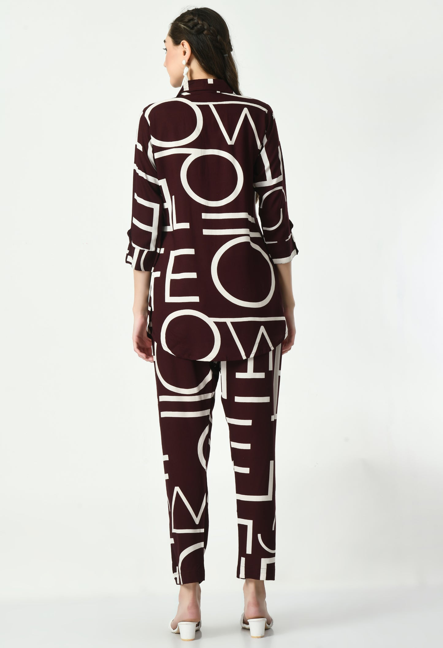 MAURYA Women's Rayon Wine Alpha Print Co-ord Set (MCS055)