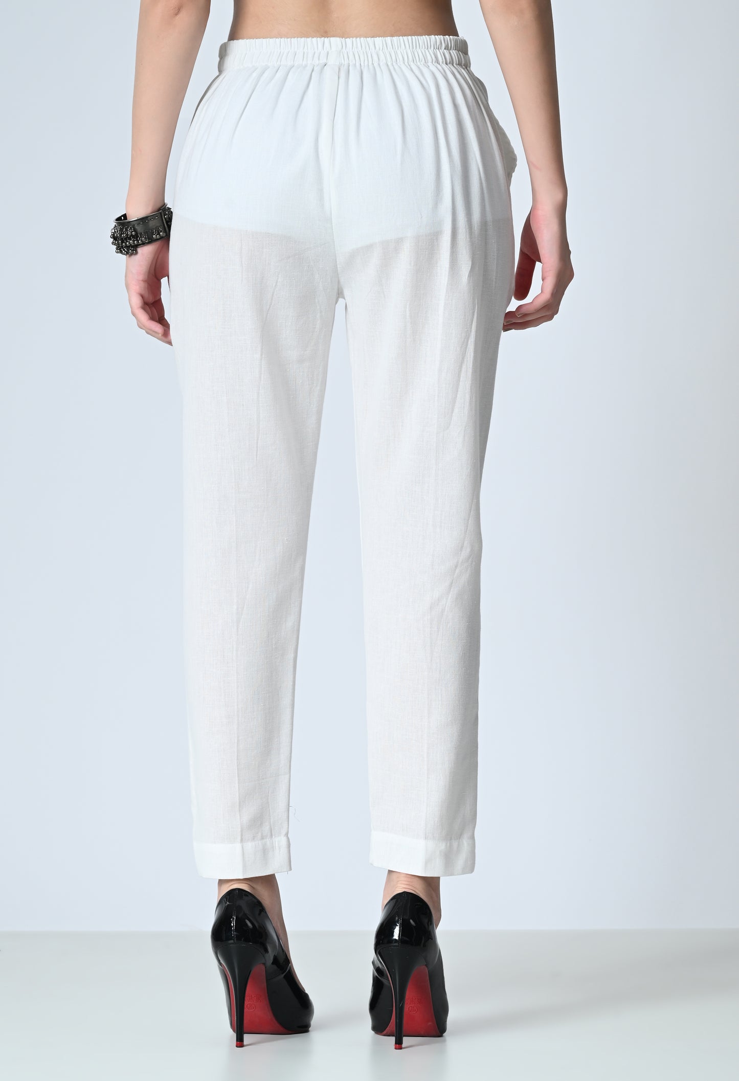 MAURYA Women's White Solid 100% Cotton Pant with 2 Side Pockets (MPT017)