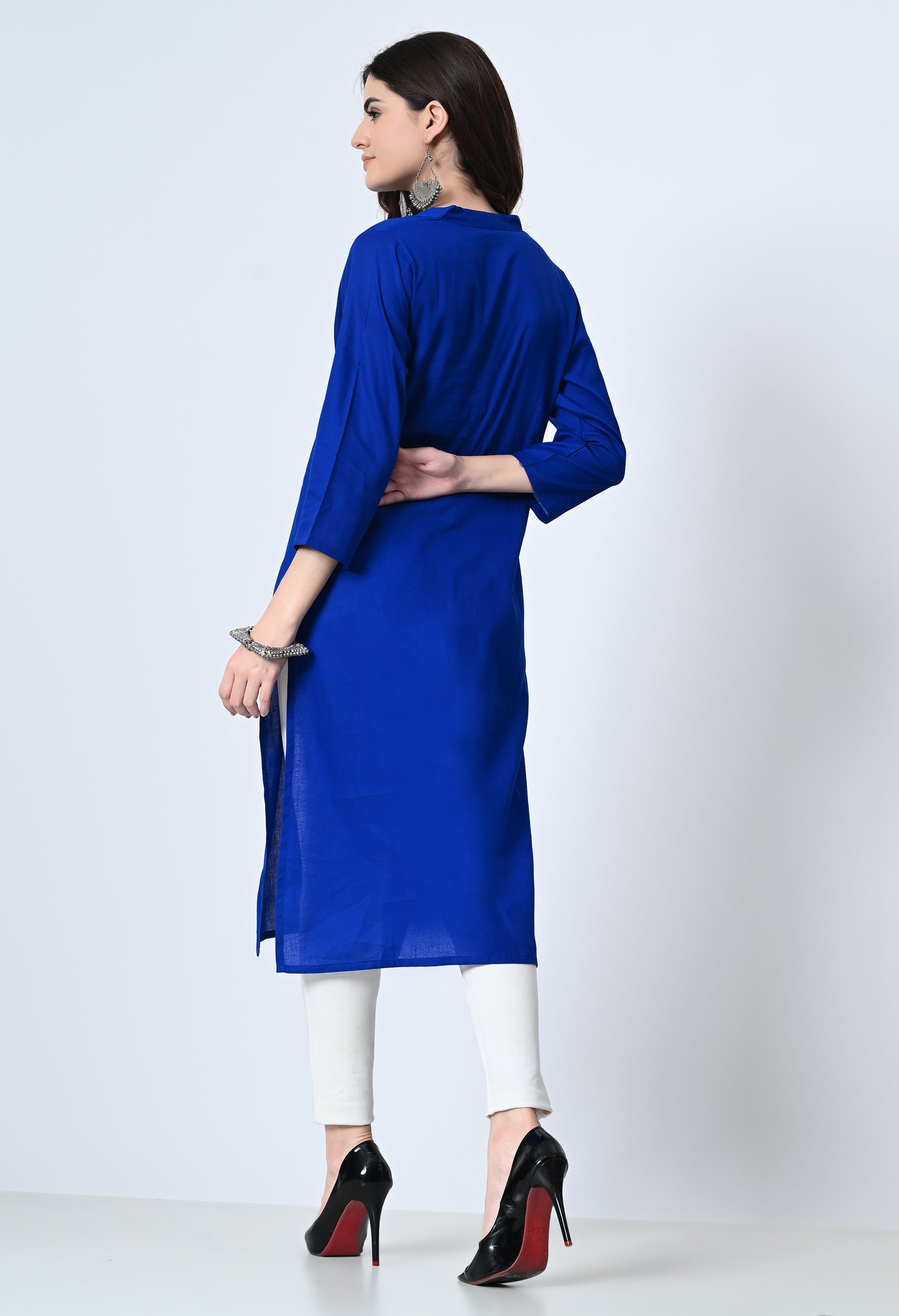 MAURYA Women's Royal Blue Color Solid Cotton Blend Regular Straight Kurti (MKT135)
