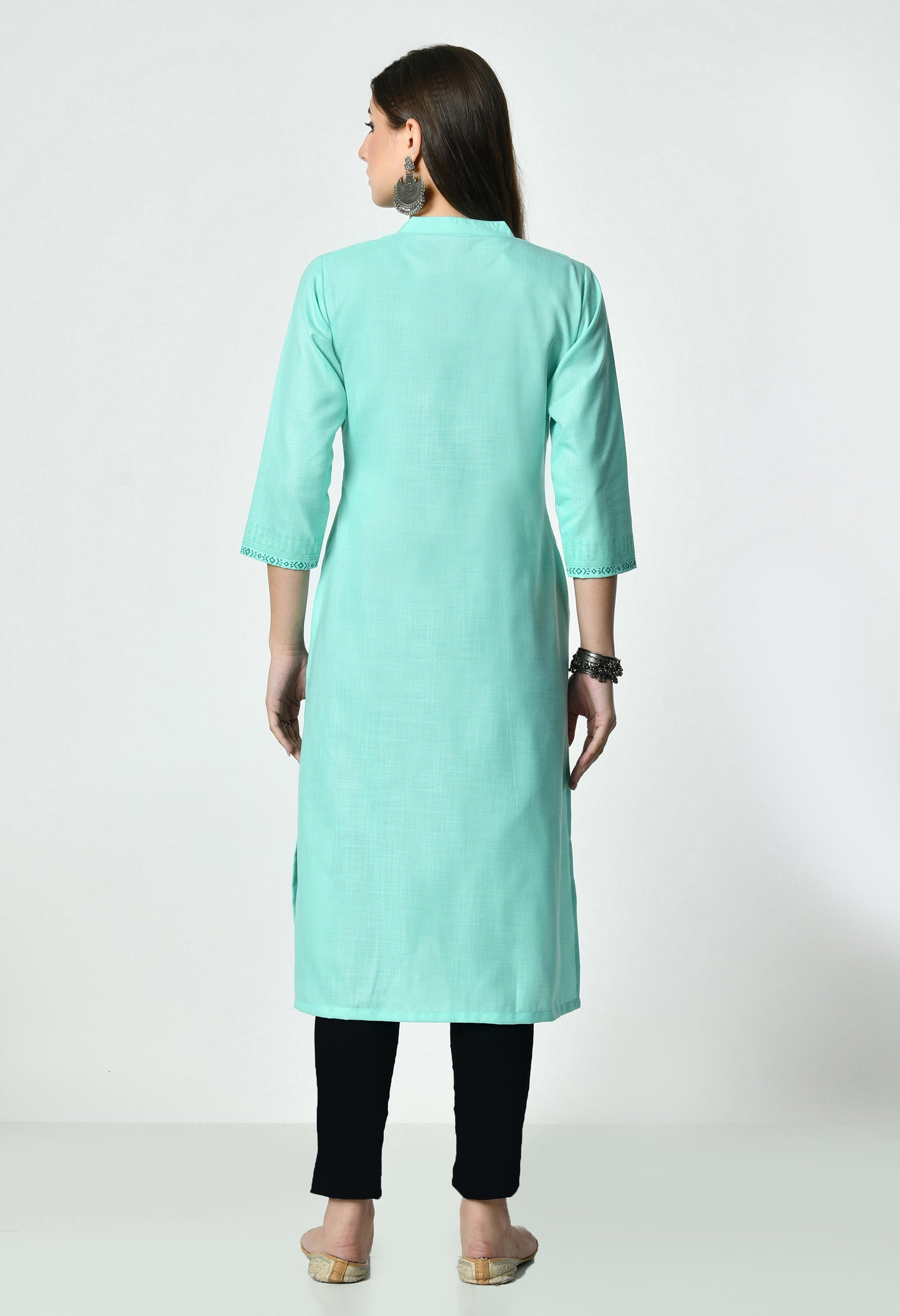 MAURYA Women's Aqua Blue Colour Printed Straight Cotton Kurti (MKT153)