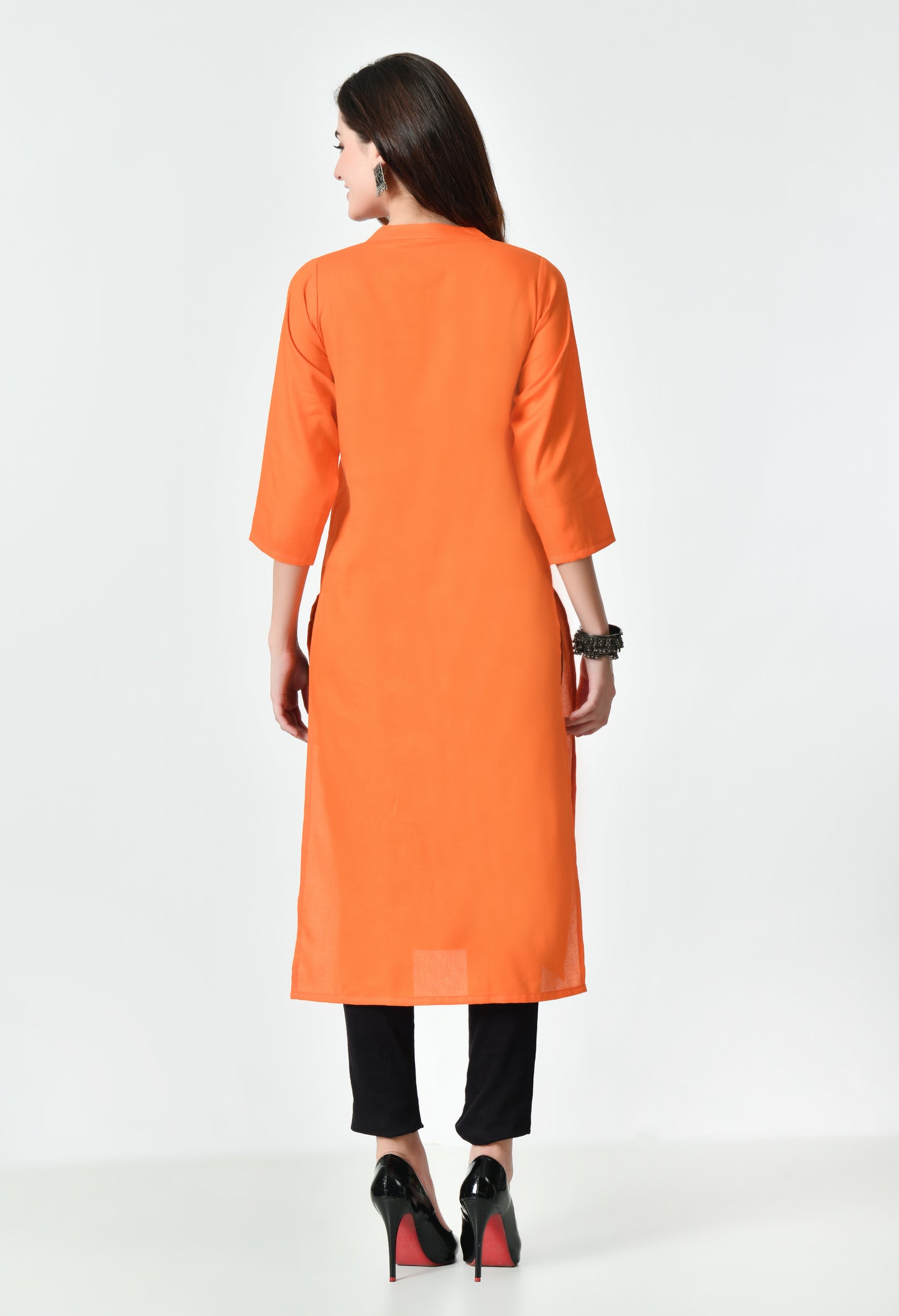 MAURYA Women's Orange Color Solid Cotton Blend Regular Straight Kurti (MKT129)