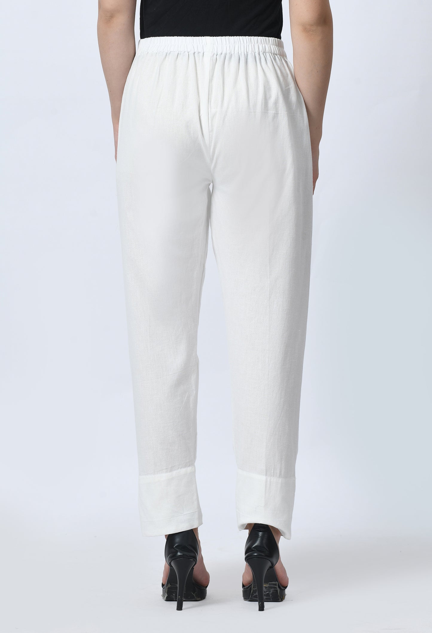 MAURYA Women's Off White 100% Cotton Full-Elasticated Waist Regular Pant with 2 Side Pockets (MPT006)