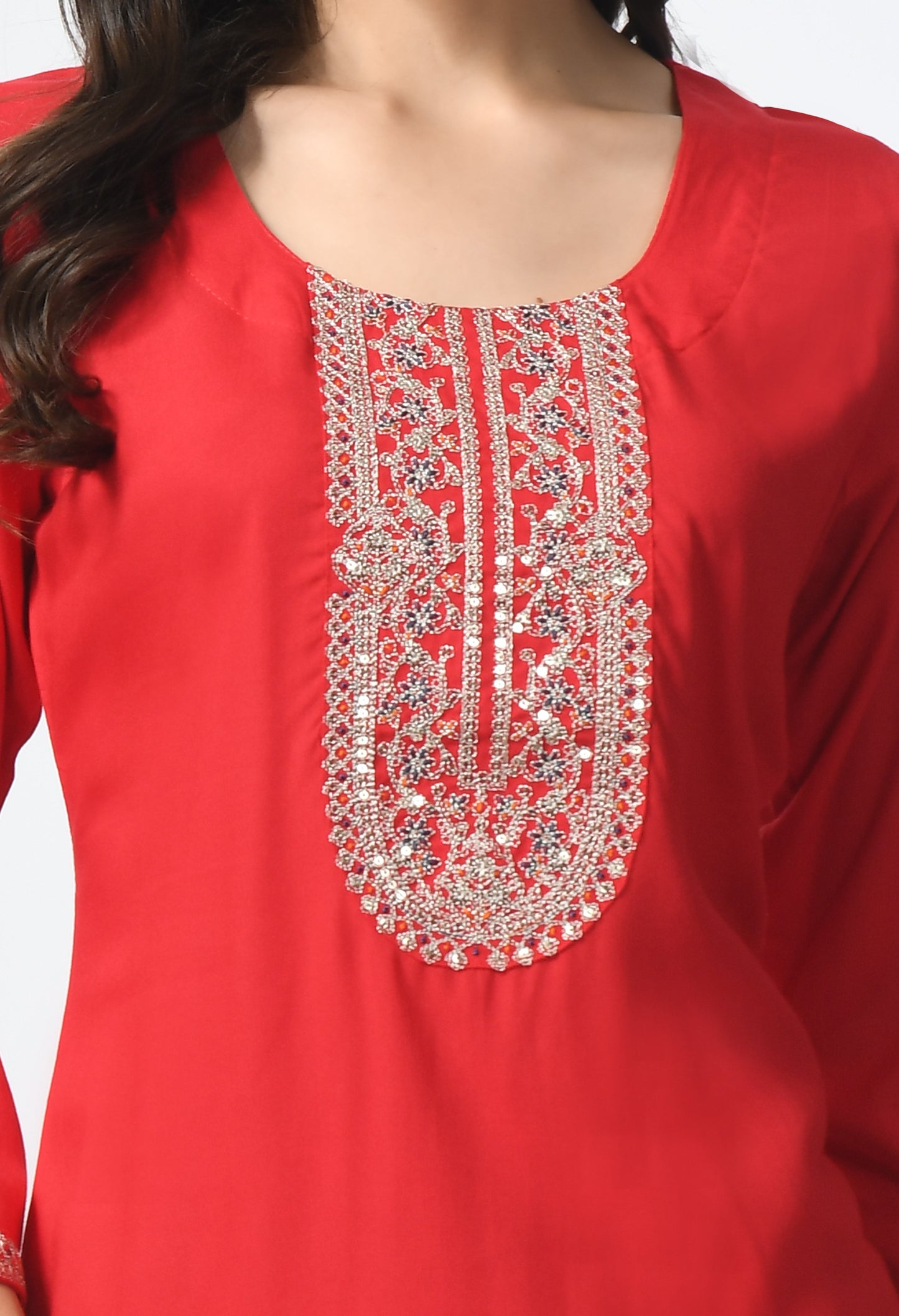 MAURYA Women's Red Rayon Solid Straight Kurta with Computer Embroidery Kurti (MKT116)