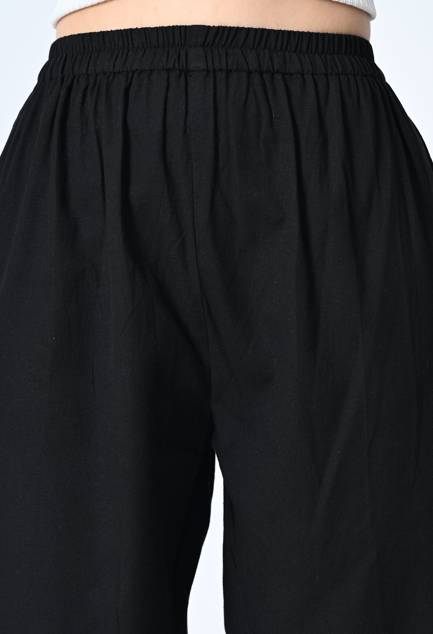 MAURYA Women's Black 100% Cotton Full-Elasticated Waist Regular Pant with 2 Side Pockets (MPT011)