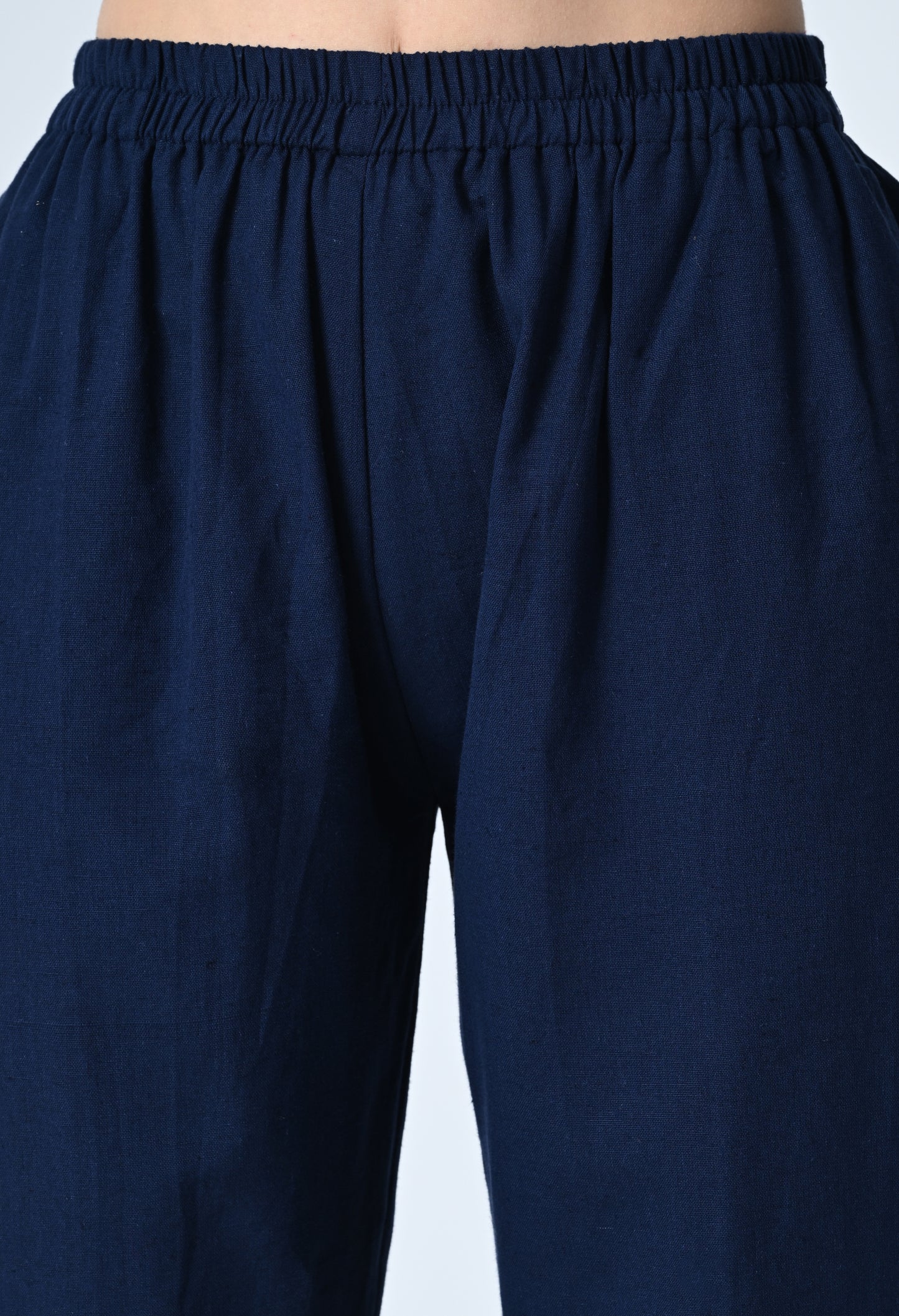 MAURYA Women's Navy 100% Cotton Full-Elasticated Waist Regular Pant with 2 Side Pockets (MPT009)