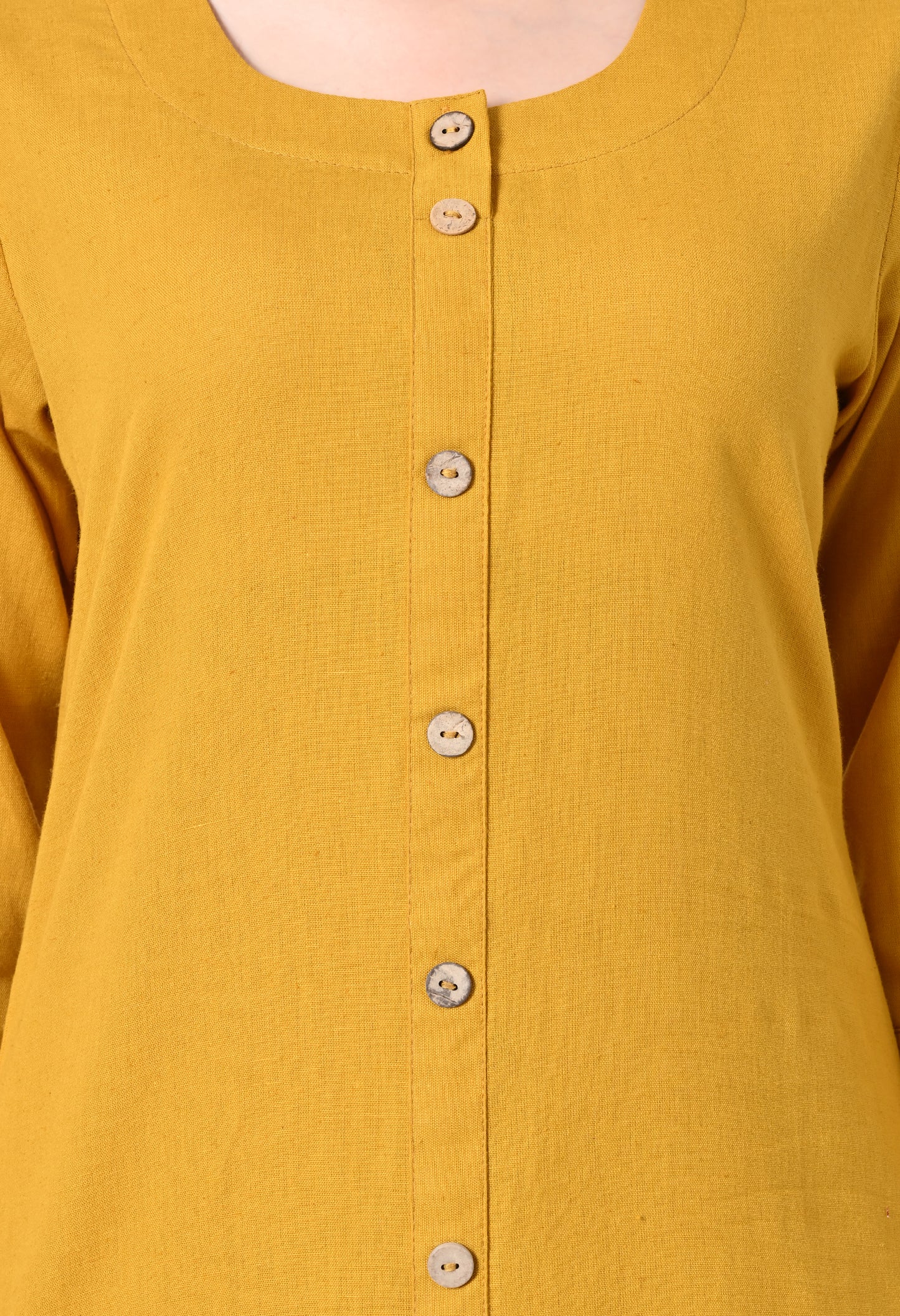 MAURYA Women's Cotton Flex Solid Mustard A line Buttoned Kurta with Pant with 2 Side Pocket (MKS044)