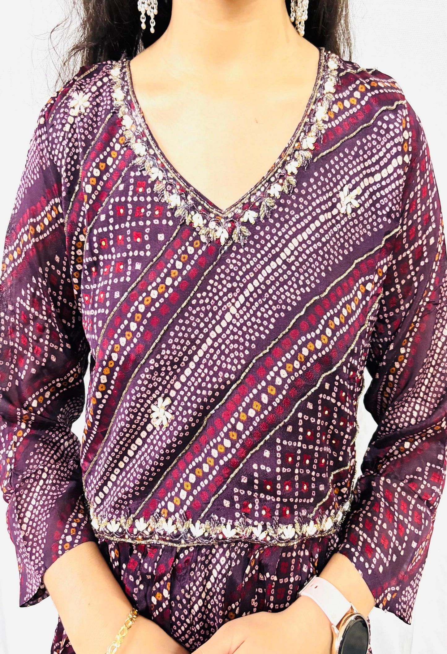 MAURYA Women Purple Printed Georgette Naira Set Set with Dupatta (WMKS019)