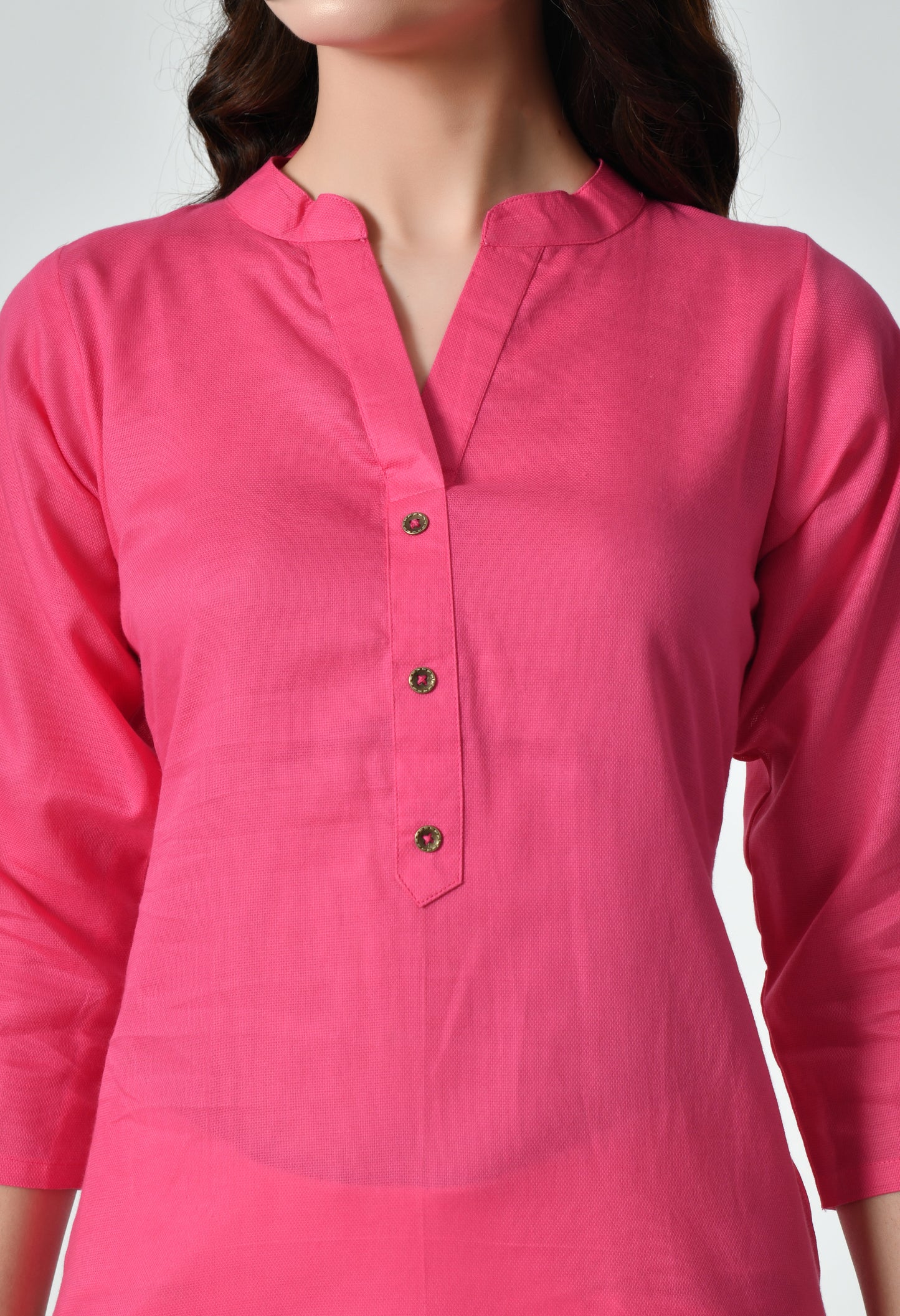 MAURYA Women's Pink Color Solid Cotton Blend Regular Straight Kurti (MKT125)