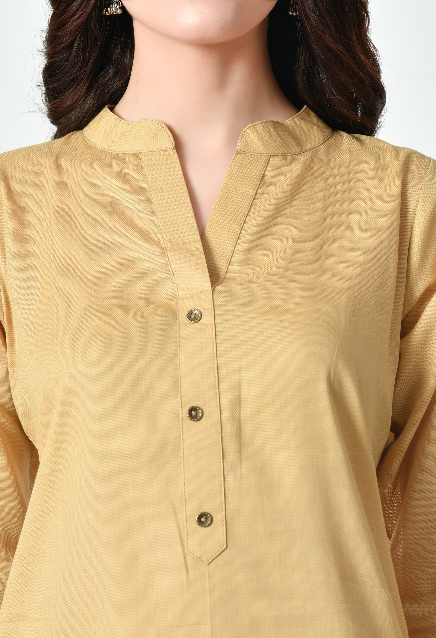 MAURYA Women's Beige Color Solid Cotton Blend Regular Straight Kurti (MKT130)