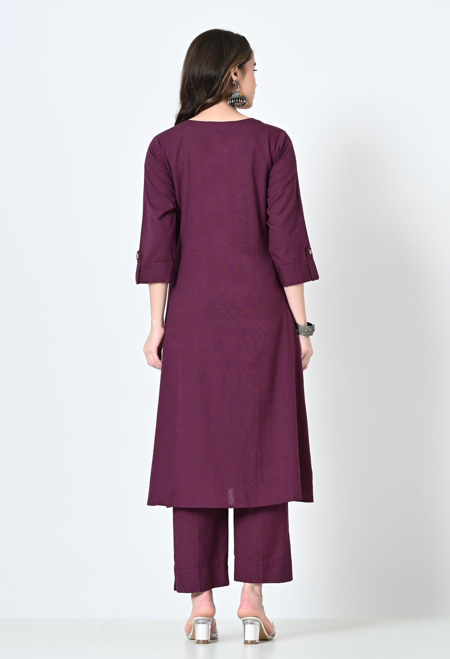 MAURYA Women's Cotton Flex Solid Purple A line Buttoned Kurta with Pant with 2 Side Pocket (MKS043)