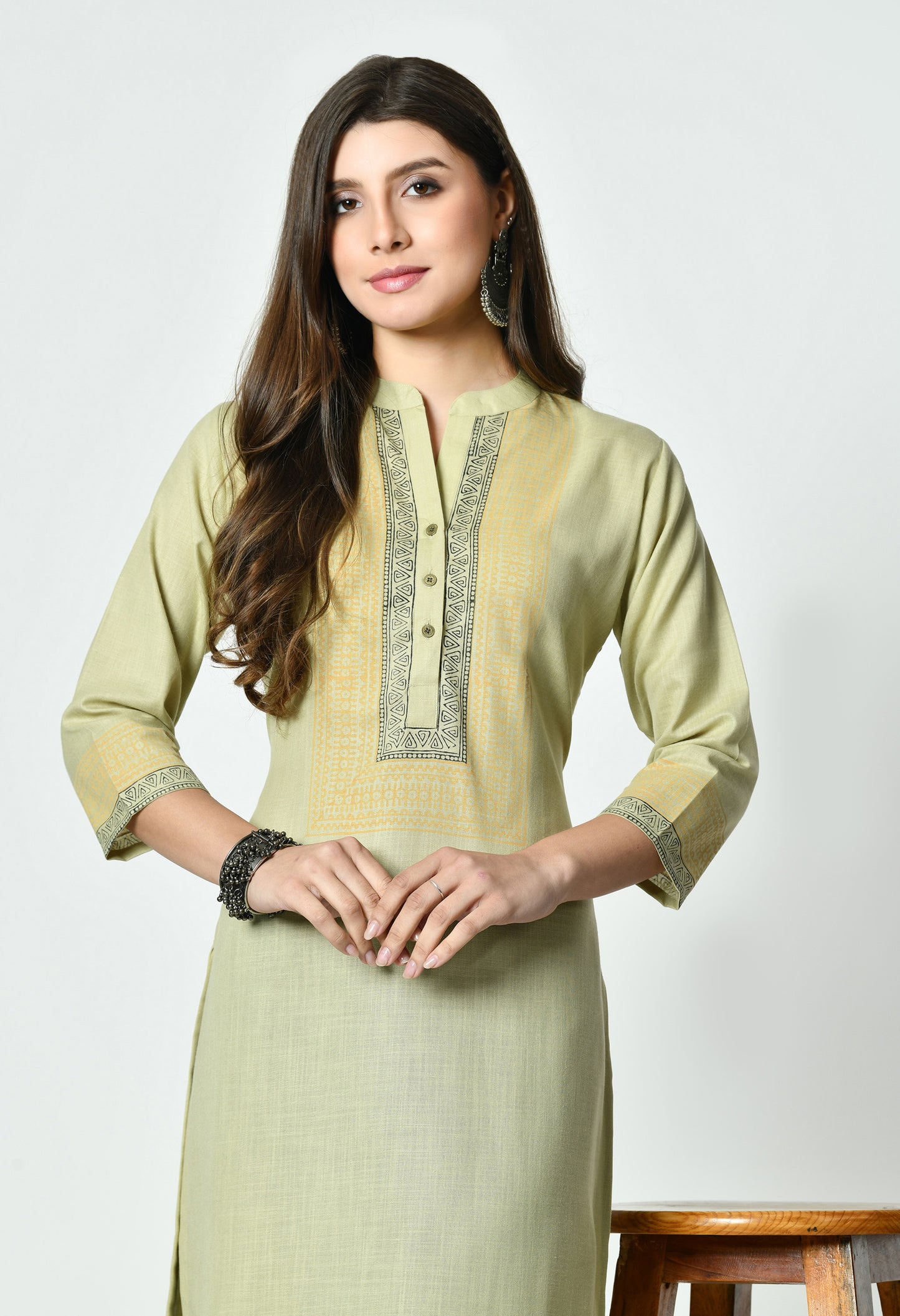 MAURYA Women's Khaki Colour Printed Straight Cotton Kurti (MKT154)