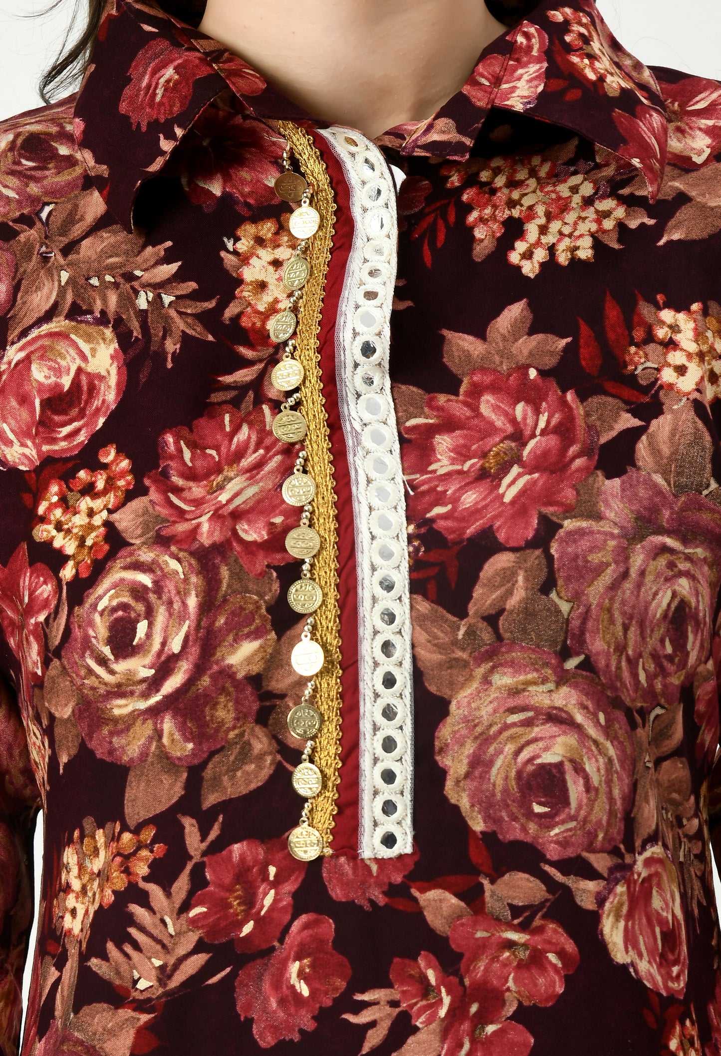 MAURYA Women's Rayon Maroon Floral Print Laced Ethnic Afgani Co-ord Set with 2 Side Pockets (MCS029)