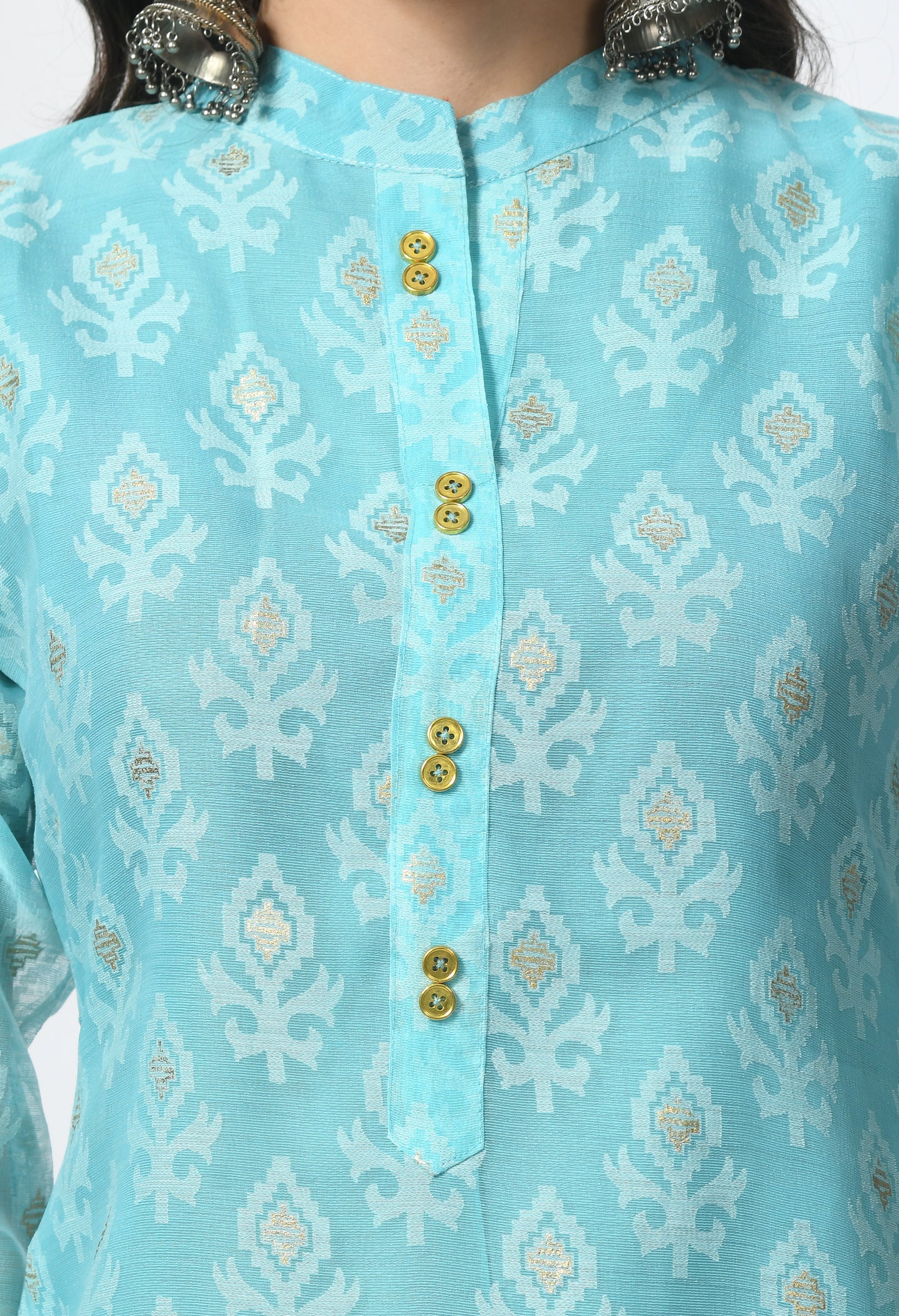 MAURYA Women's Rama Color Chanderi Braso Floral Print Straight Kurta with Cotton Lining Kurti (MKT108)