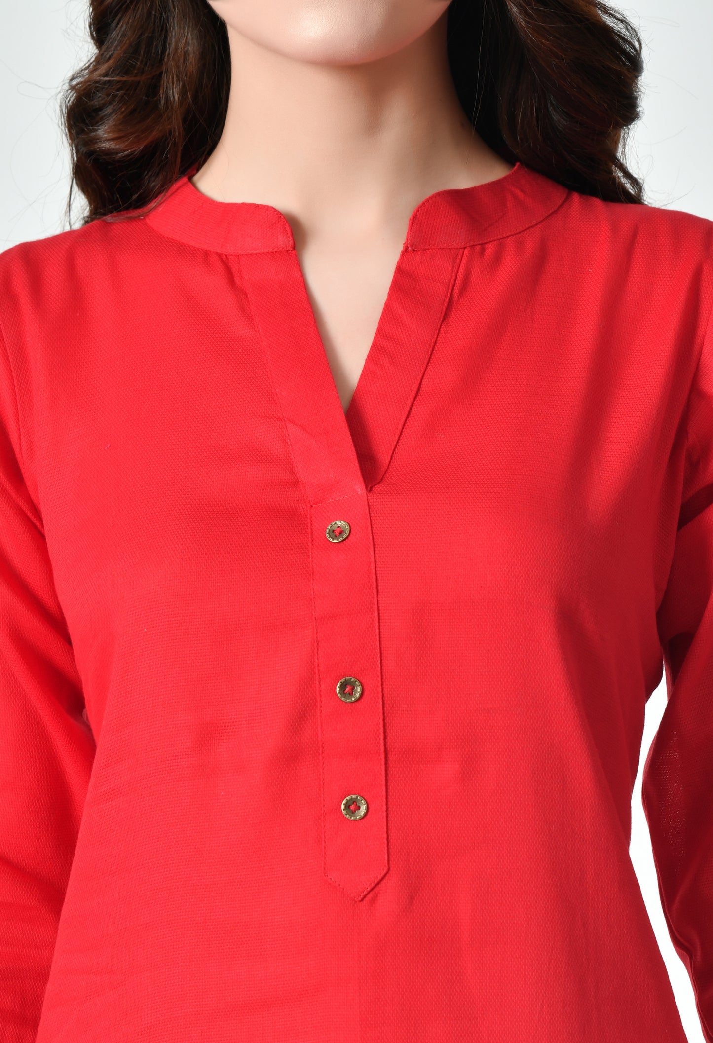 MAURYA Women's Red Color Solid Cotton Blend Regular Straight Kurti (MKT127)
