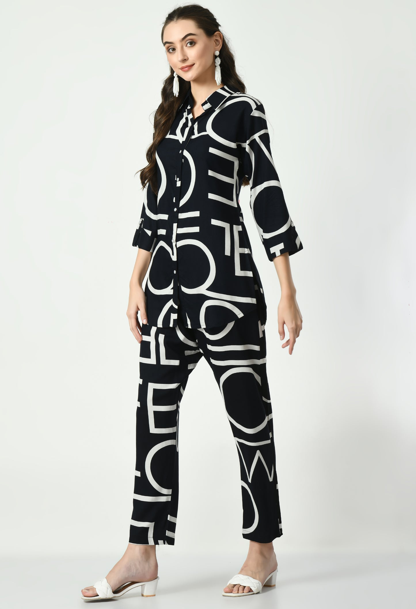 MAURYA Women's Rayon Navy Blue Alpha Print Co-ord Set (MCS054)