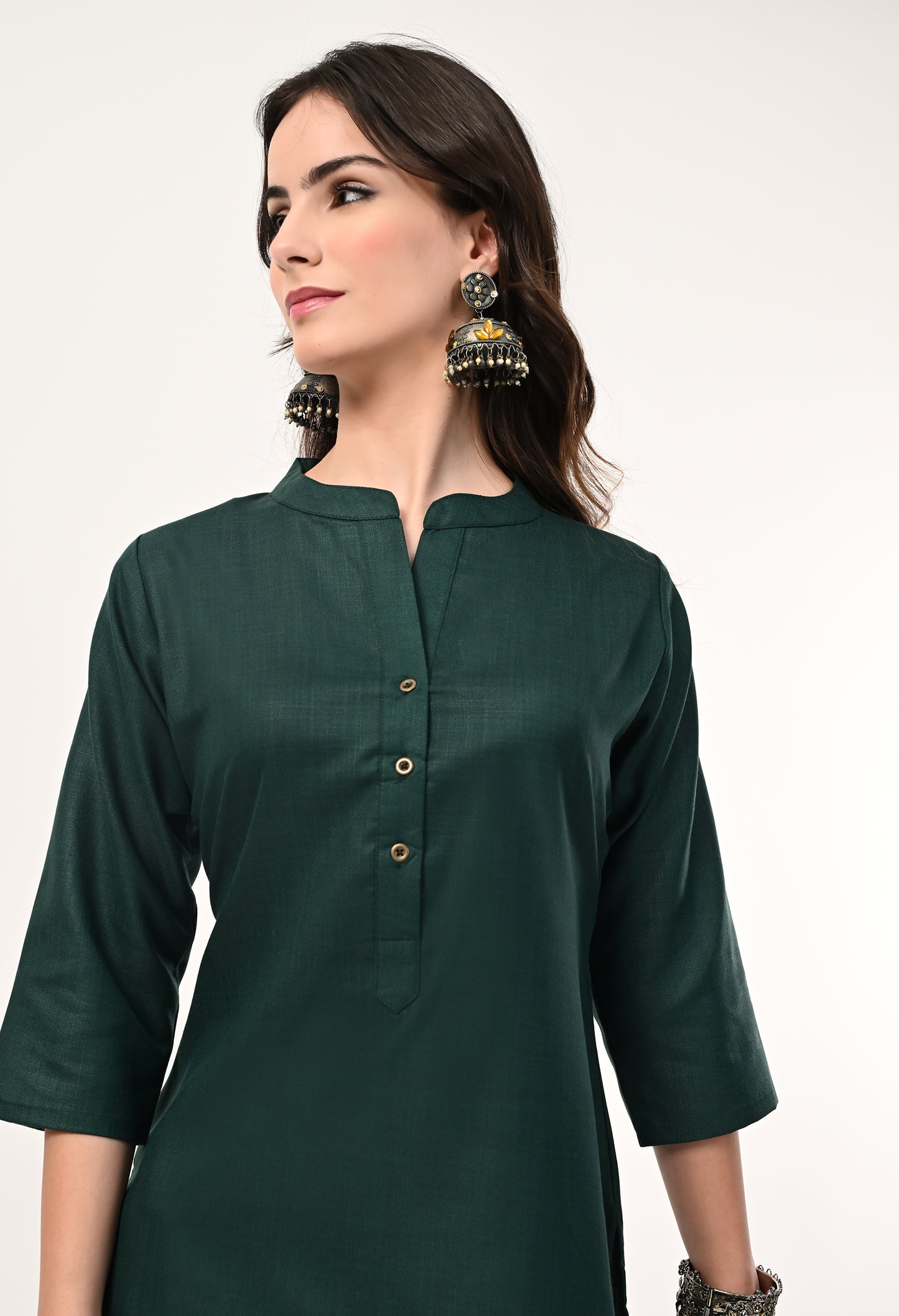 MAURYA Women's Bottel Green Cotton Blend Solid Straight Kurti (MKT141)