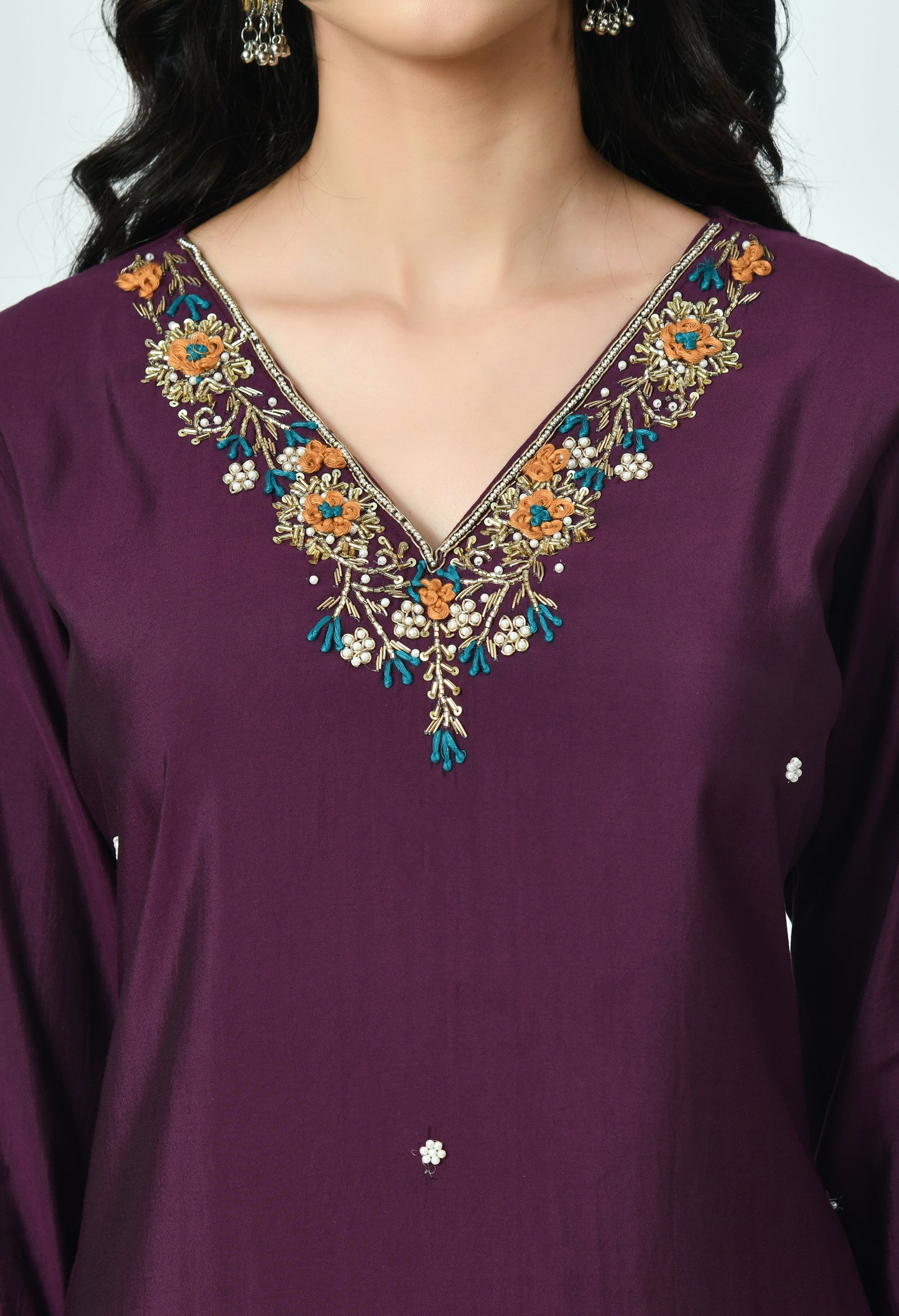 MAURYA Women's Purple Colour Poly Silk Embroidered V-Neck Beautiful Kurta Set with Stylish Dupatta (WMKS001)