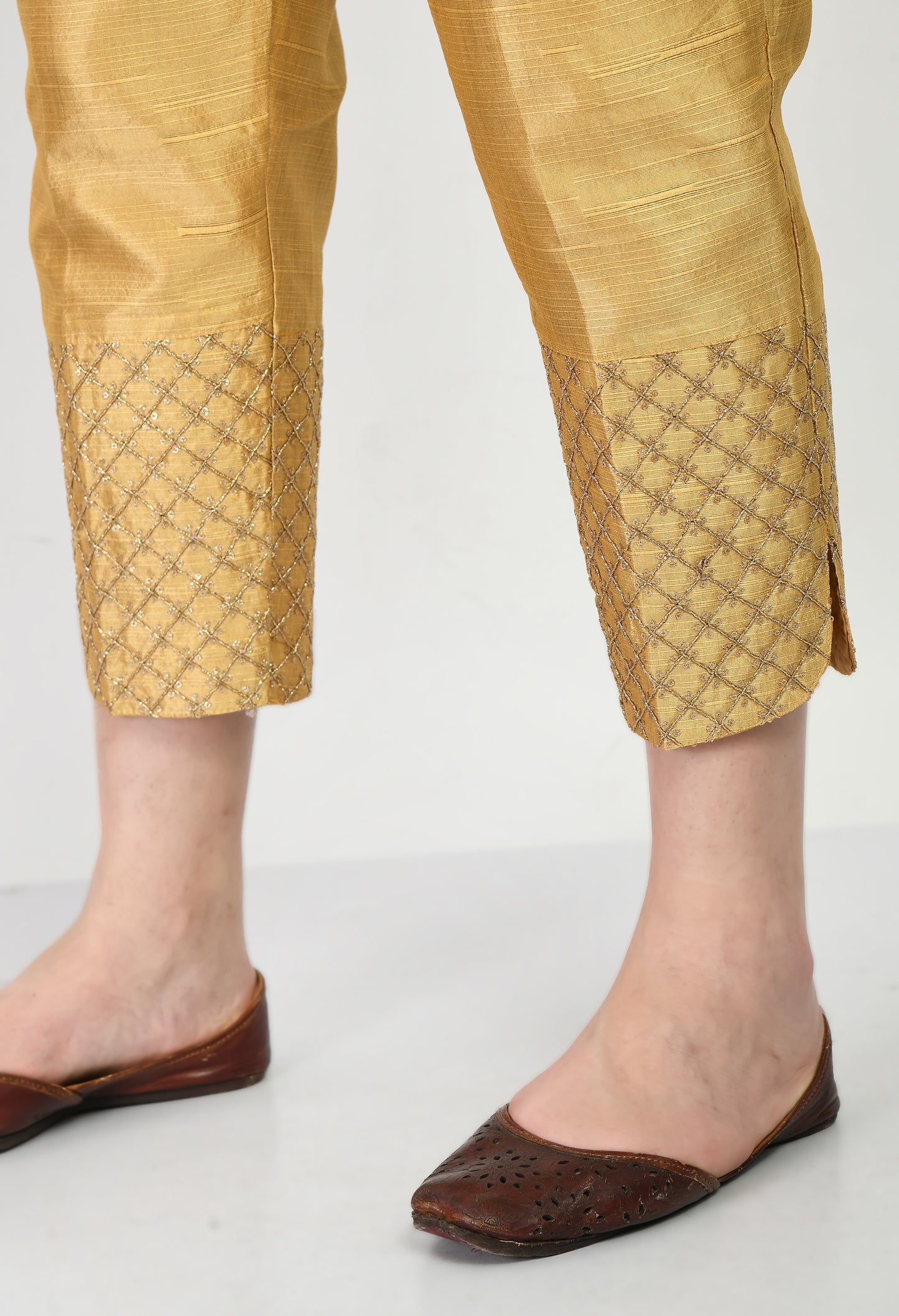 MAURYA Women's Silk Golden Color Cigarette Pant