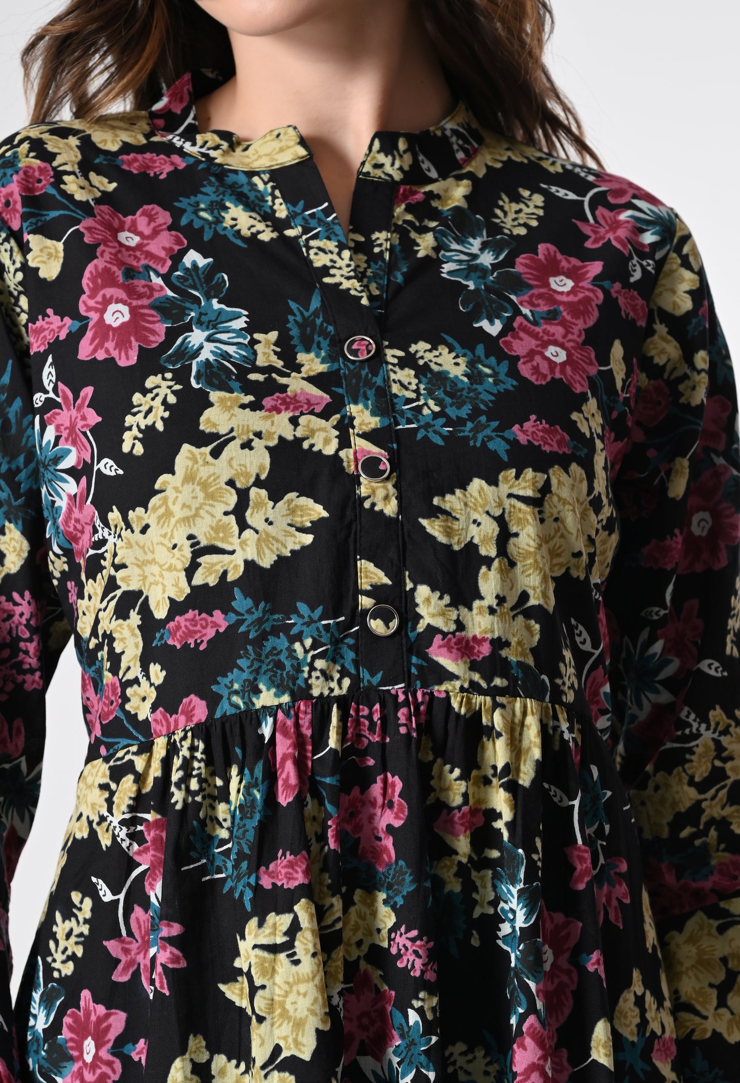 MAURYA Women's Black Color Floral Print Regular V Neck Top (MTOP006)