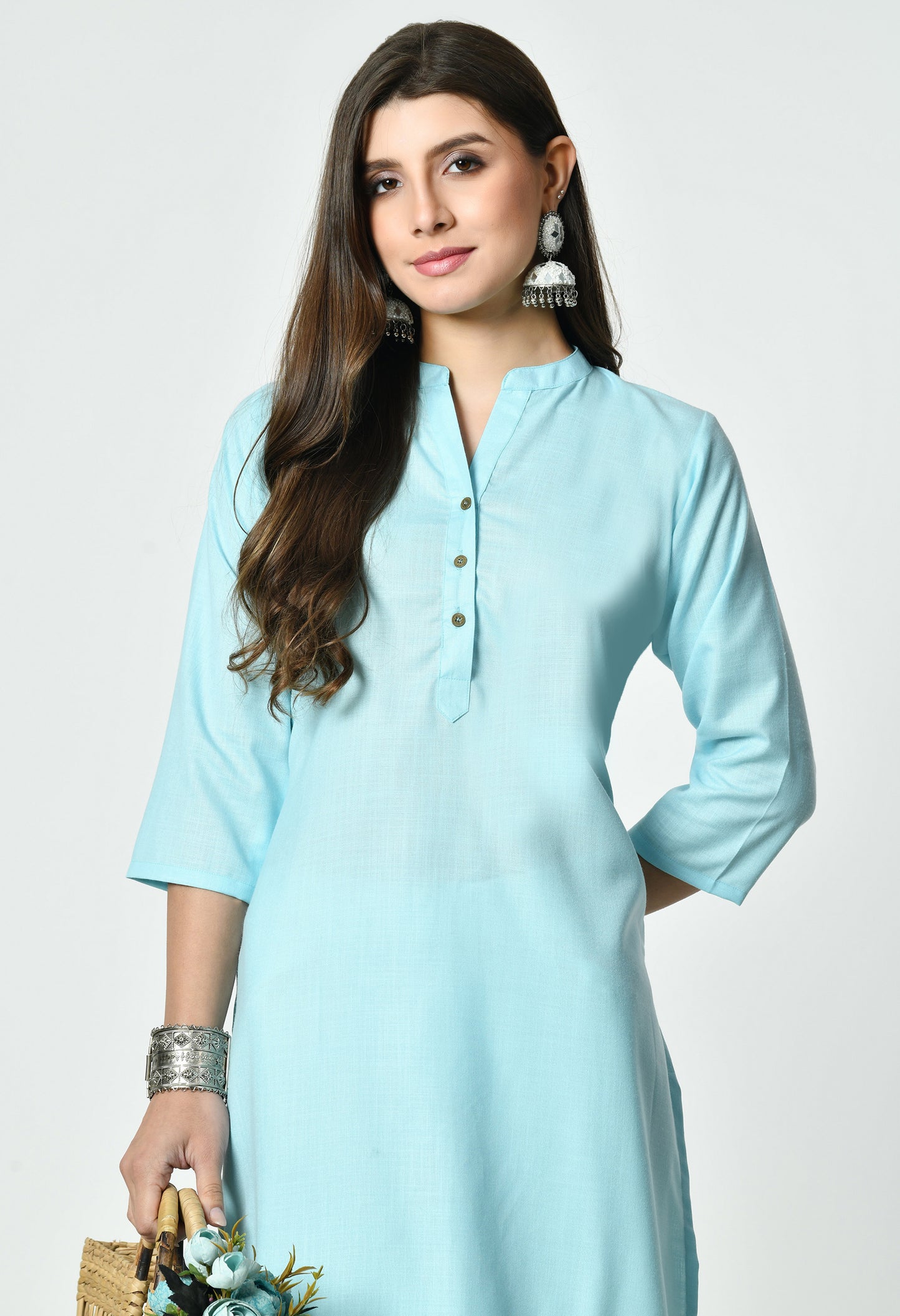 MAURYA Women's Rama Colour Solid Straight Cotton Kurti (MKT148)