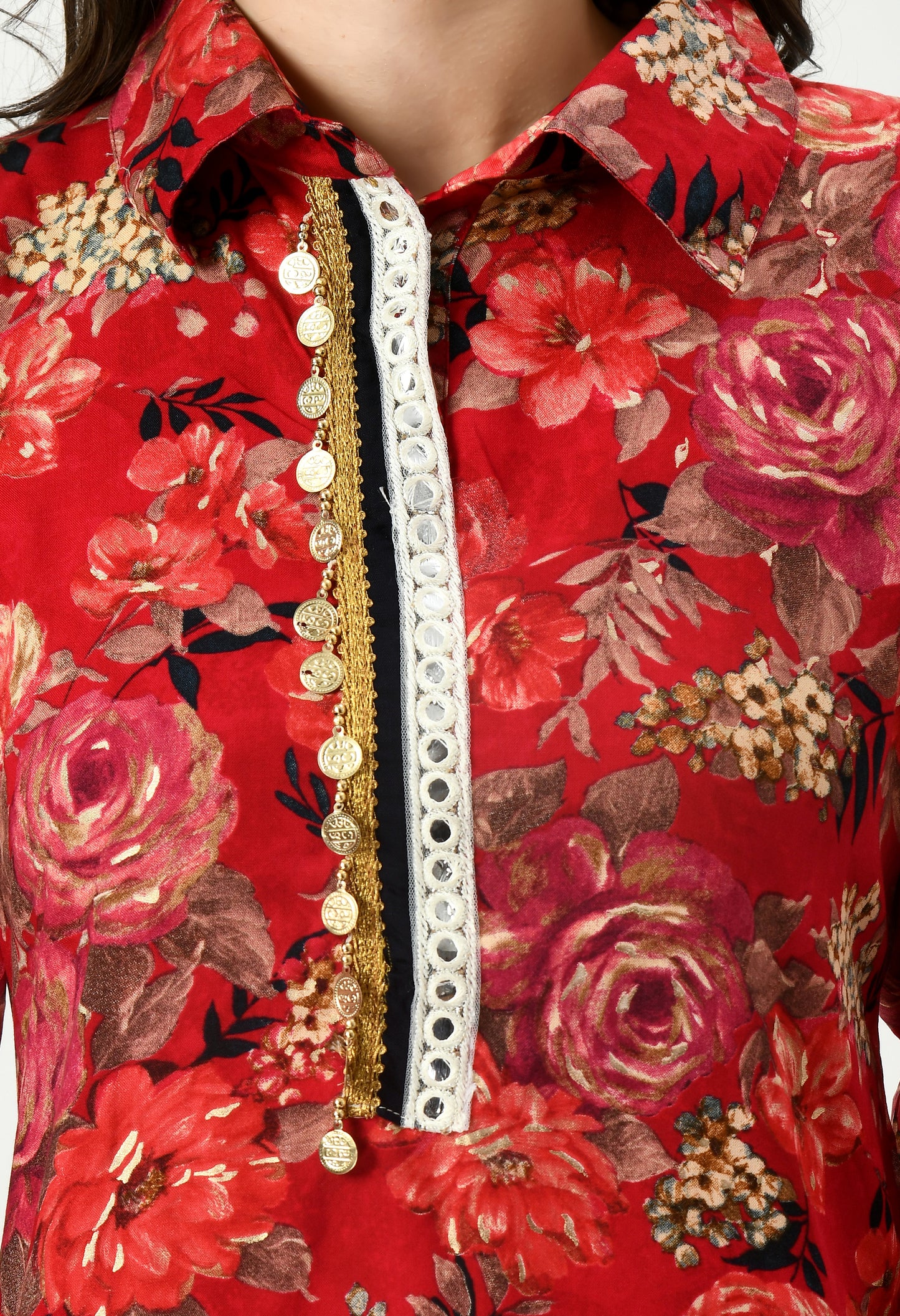 MAURYA Women's Rayon Red Floral Print Laced Ethnic Afgani Co-ord Set with 2 Side Pockets (MCS027)
