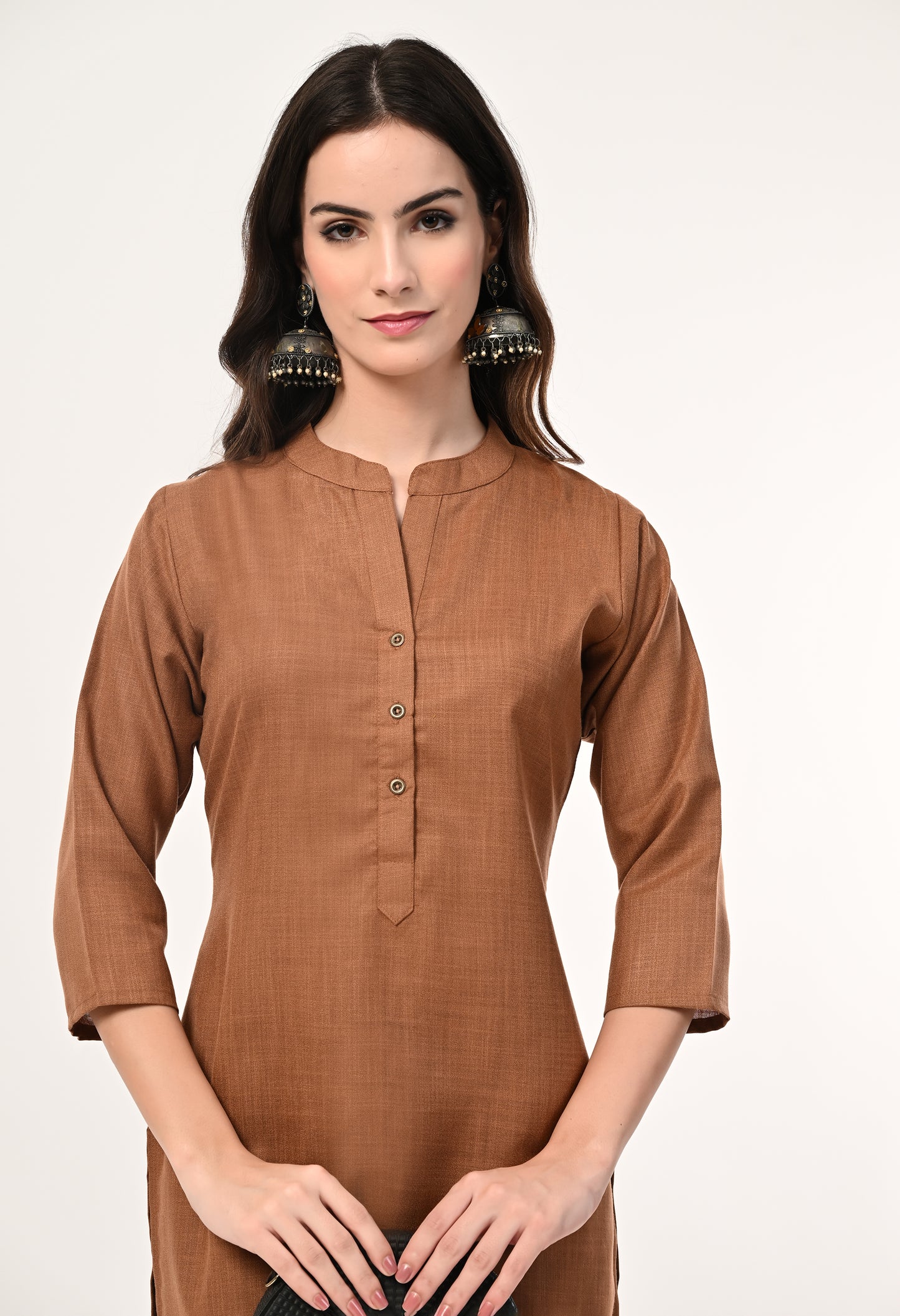 MAURYA Women's Coffee Cotton Blend Solid Straight Kurti (MKT142)