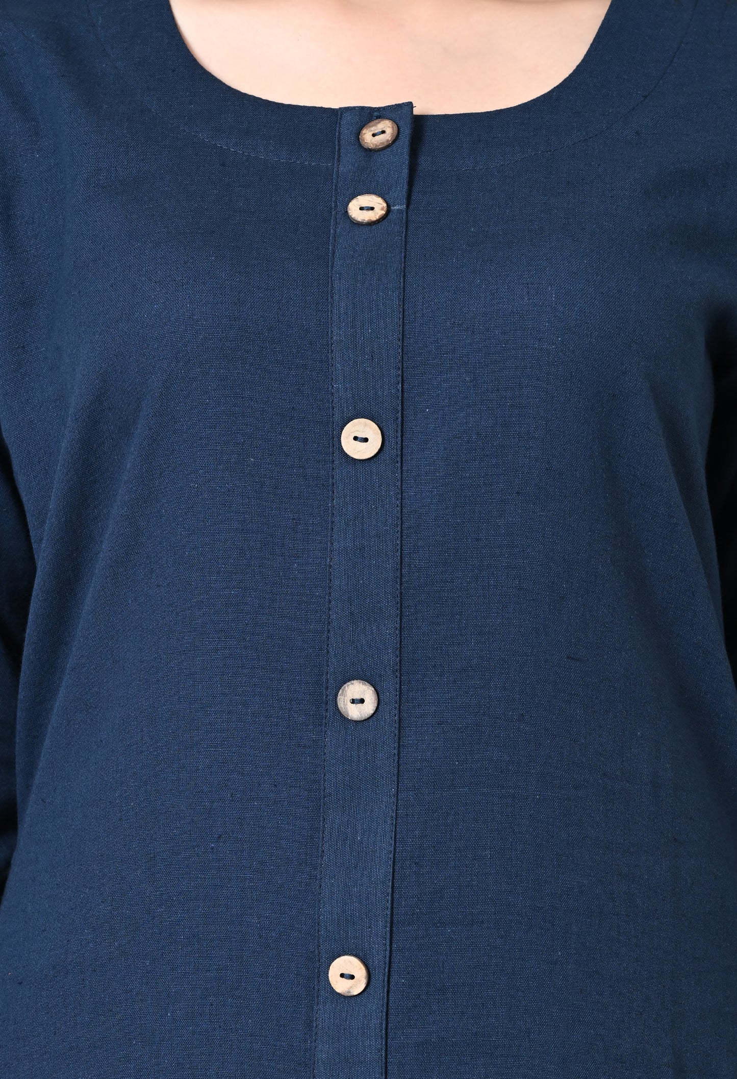MAURYA Women's Cotton Flex Solid Blue A line Buttoned Kurta with Pant with 2 Side Pocket (MKS042)