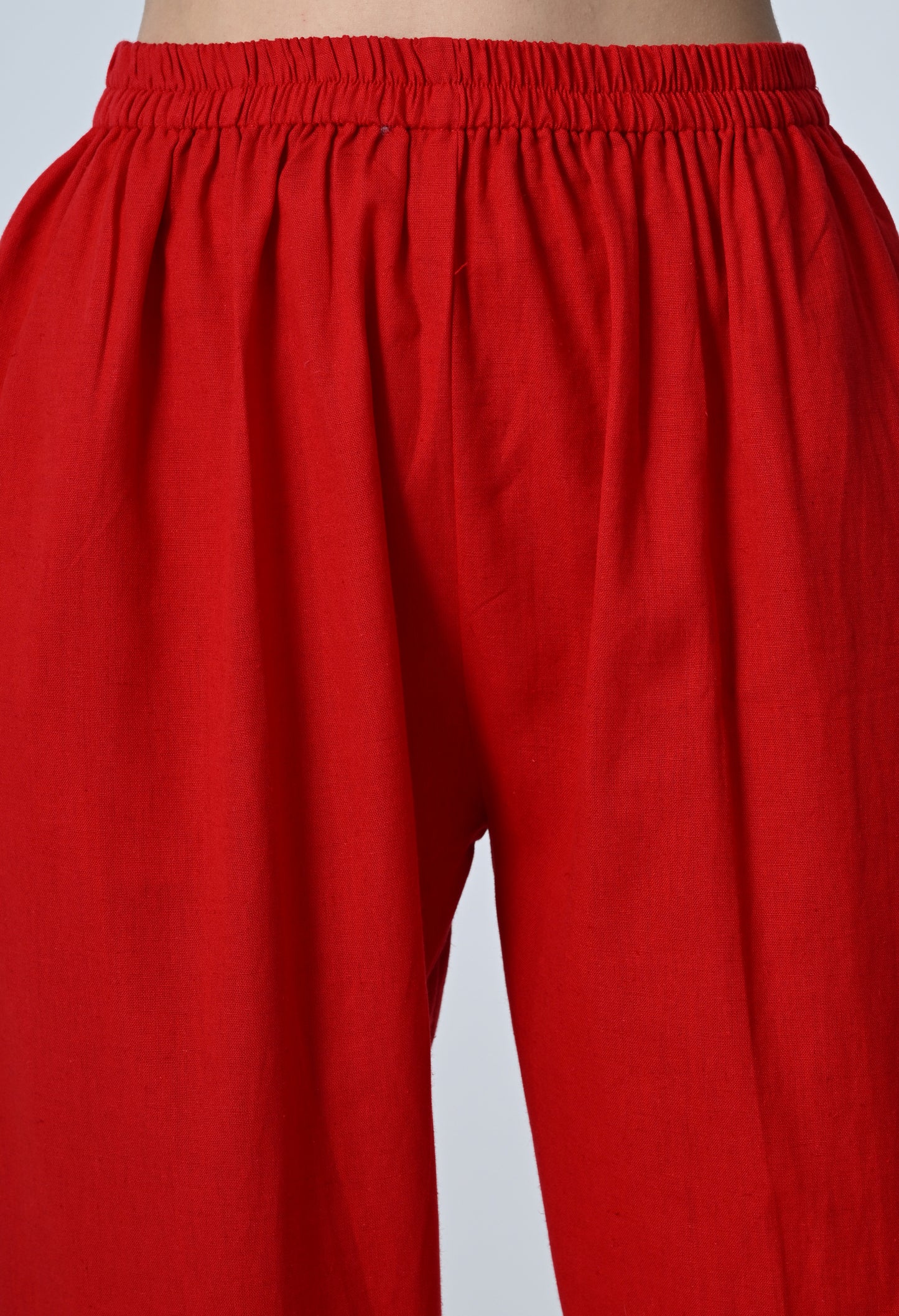 MAURYA Women's Red 100% Cotton Full-Elasticated Waist Regular Pant with 2 Side Pockets (MPT008)