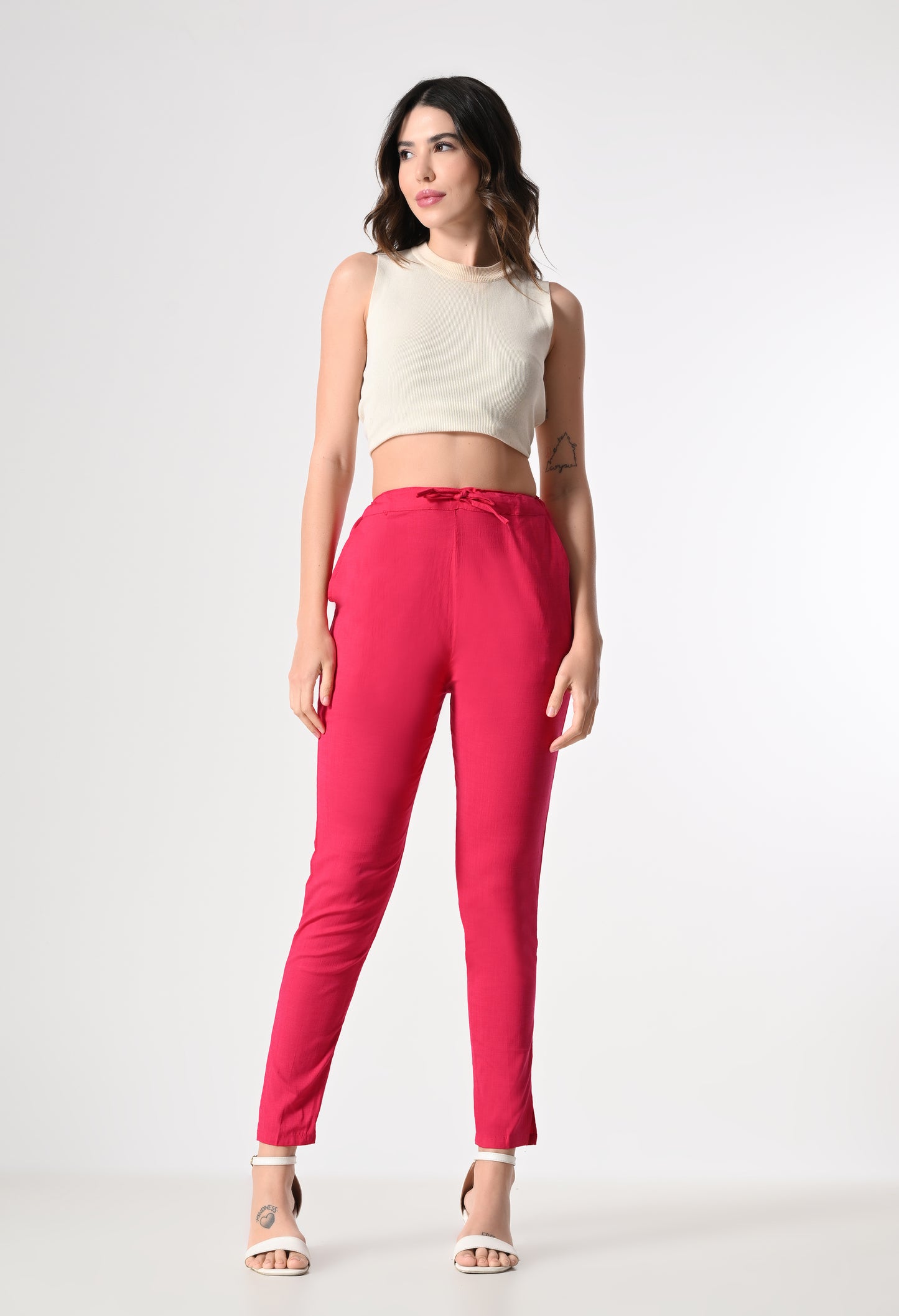 MAURYA Women's Pink Solid Lycra Pant with 2 Side Pockets (MPT022)