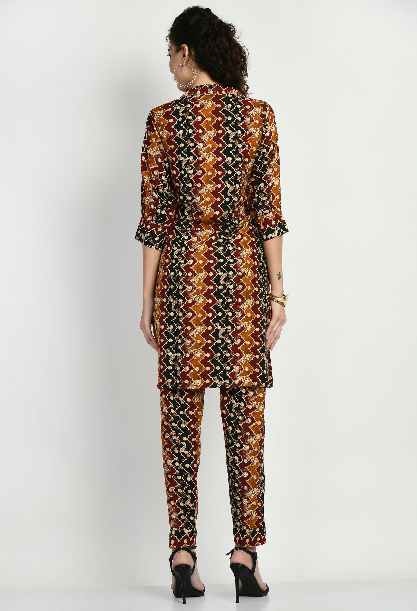 MAURYA Women's Rayon Angrakhha Maroon Printed Co-ord with 2 Side Pockets (MCS010)