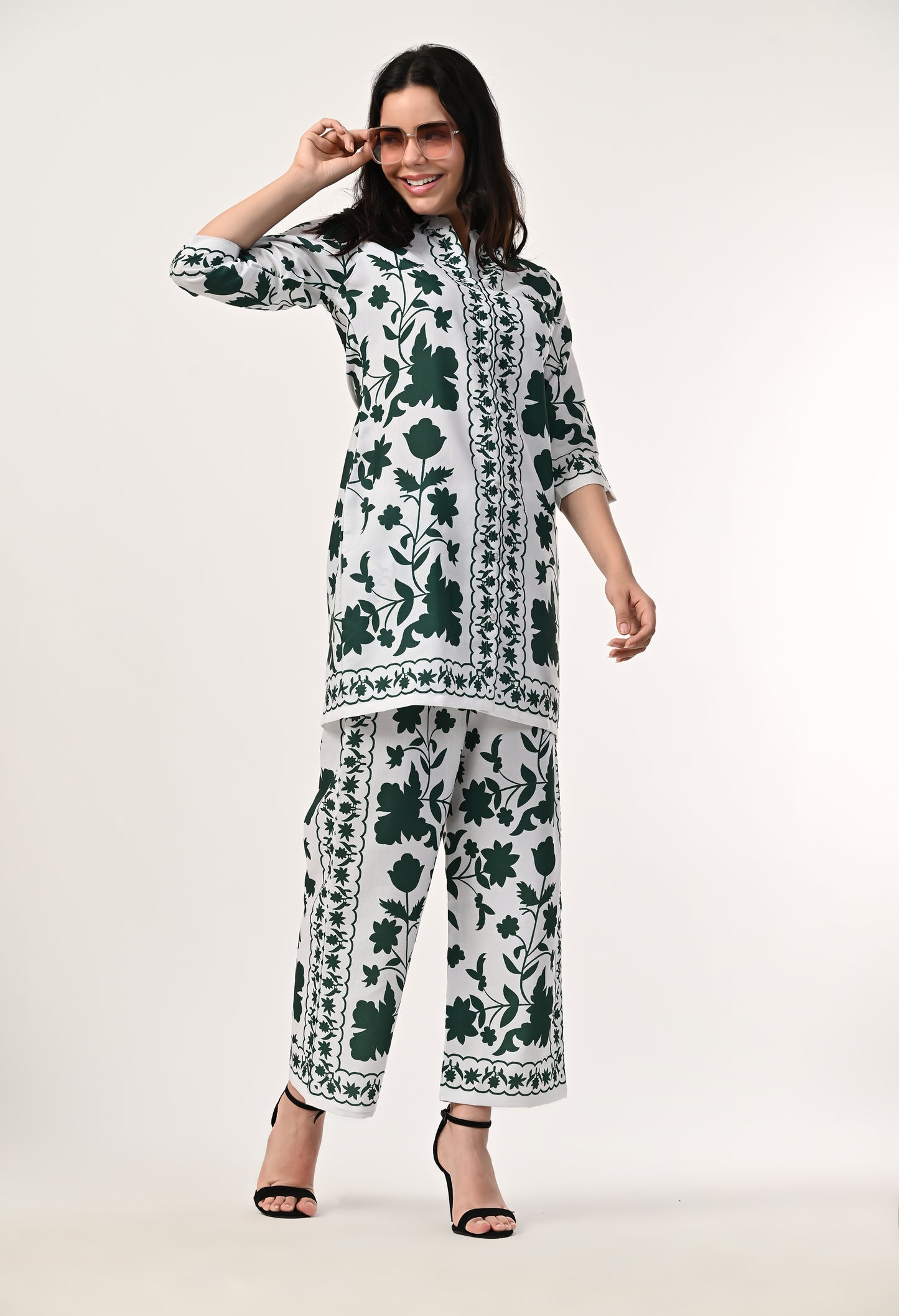 MAURYA Women's Linen Printed Green Stylish Co-ord Set (MCS067)