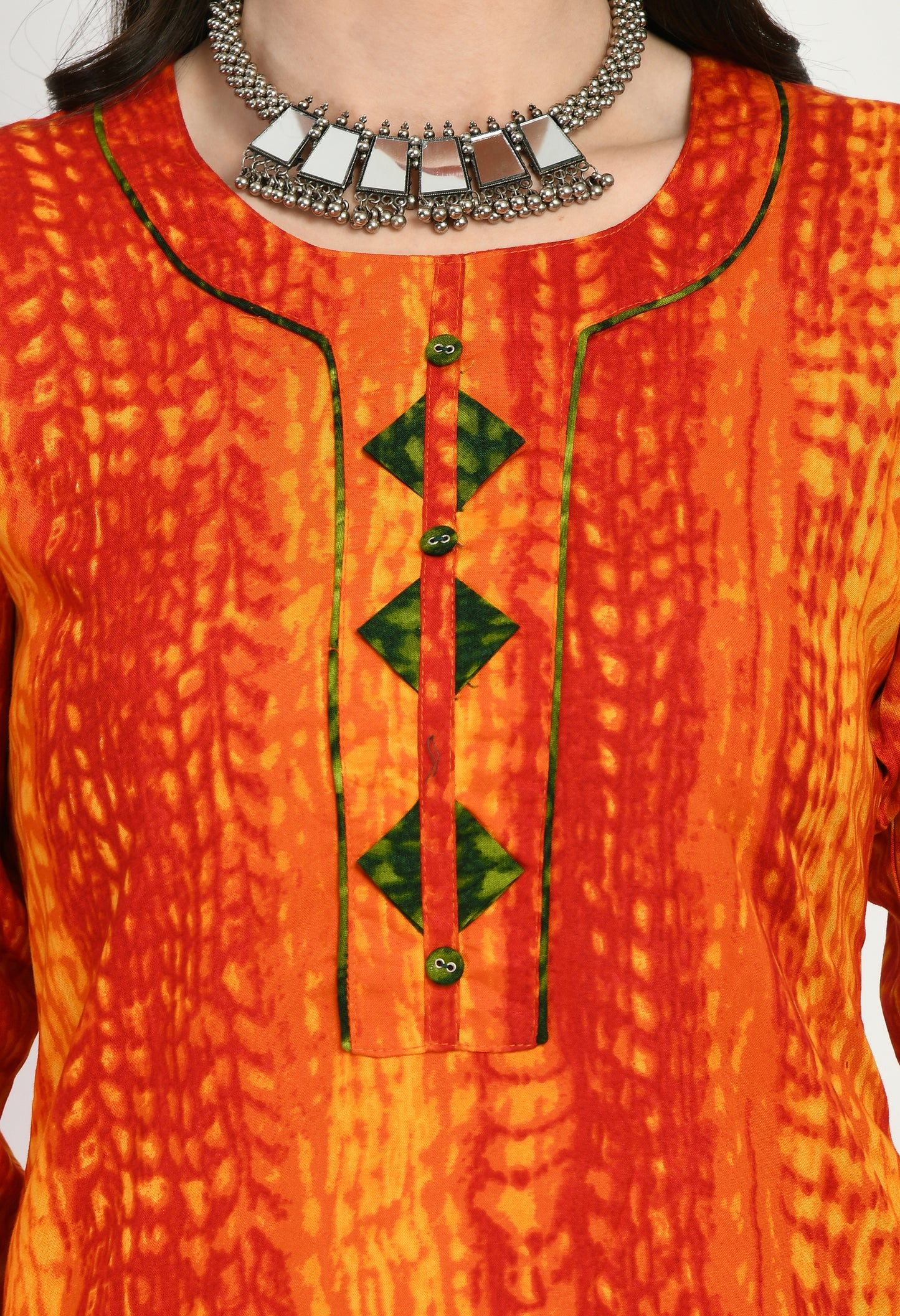MAURYA Women's Rayon Rust Color Batik Print Calf Length Straight Kurti (MKT024)