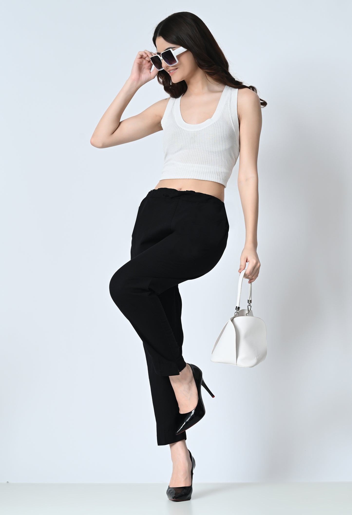 MAURYA Women's Black Solid 100% Cotton Pant with 2 Side Pockets (MPT013)