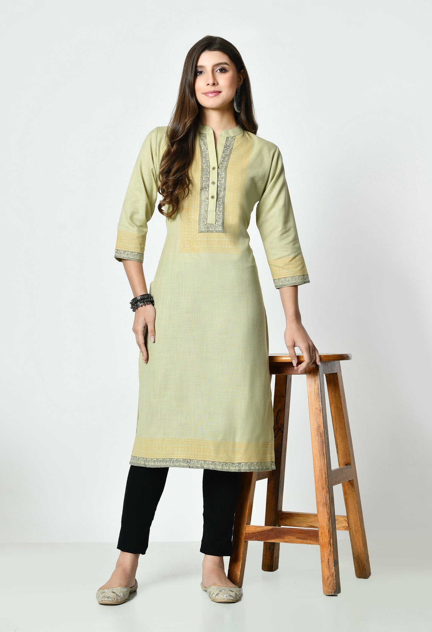 MAURYA Women's Khaki Colour Printed Straight Cotton Kurti (MKT154)