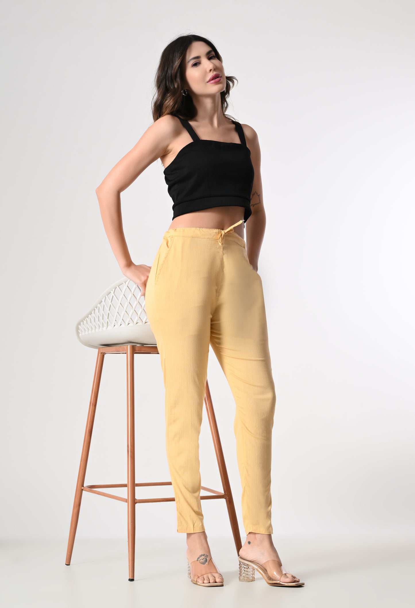 MAURYA Women's Fawn Solid Lycra Pant with 2 Side Pockets (MPT024)